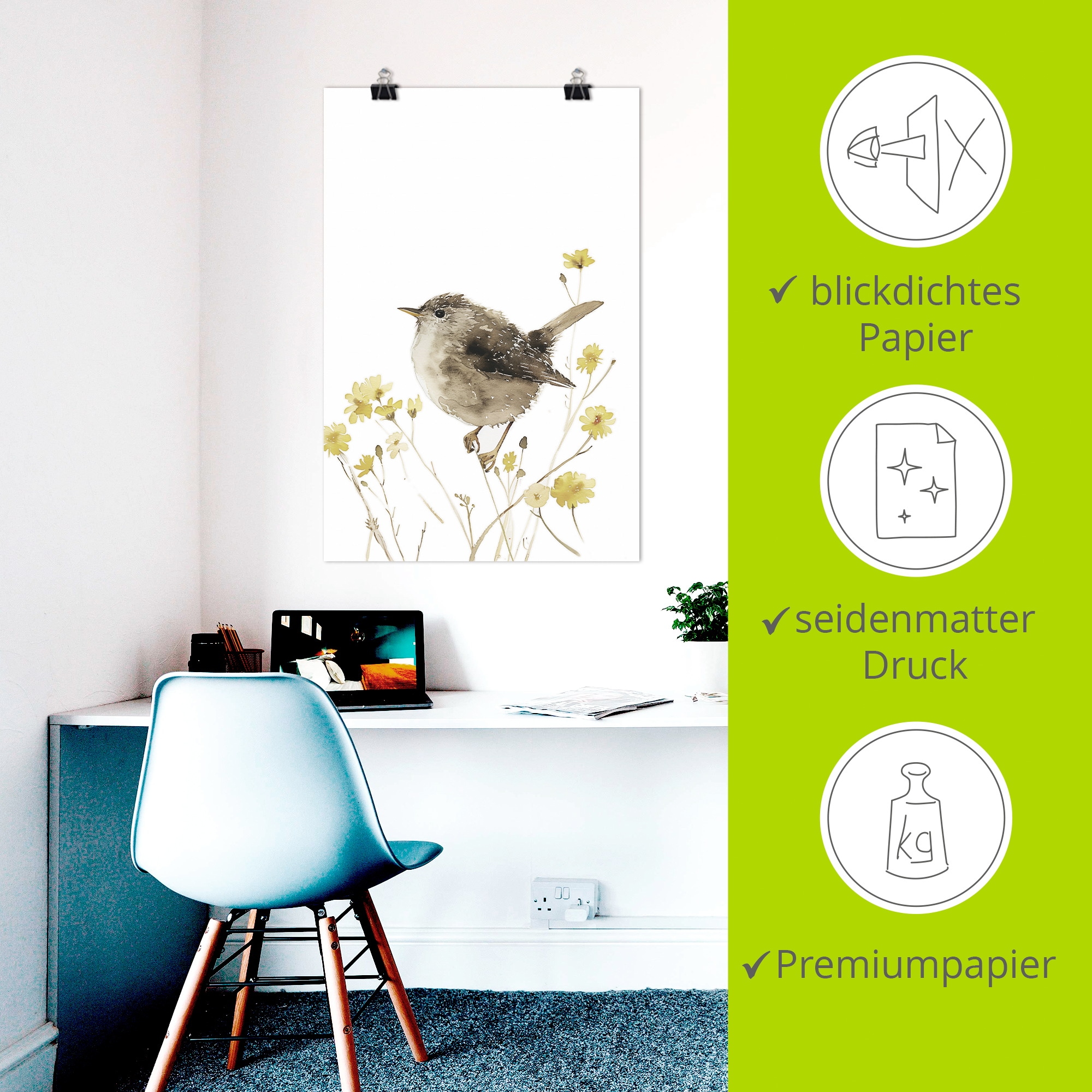 Artland Wandbild »Aquarell Zaunkönig« Vogelbilder 1 Stk. tlg. als Alubild, Leinwandbild, Poster, Wandaufkleber in verschied. Größen