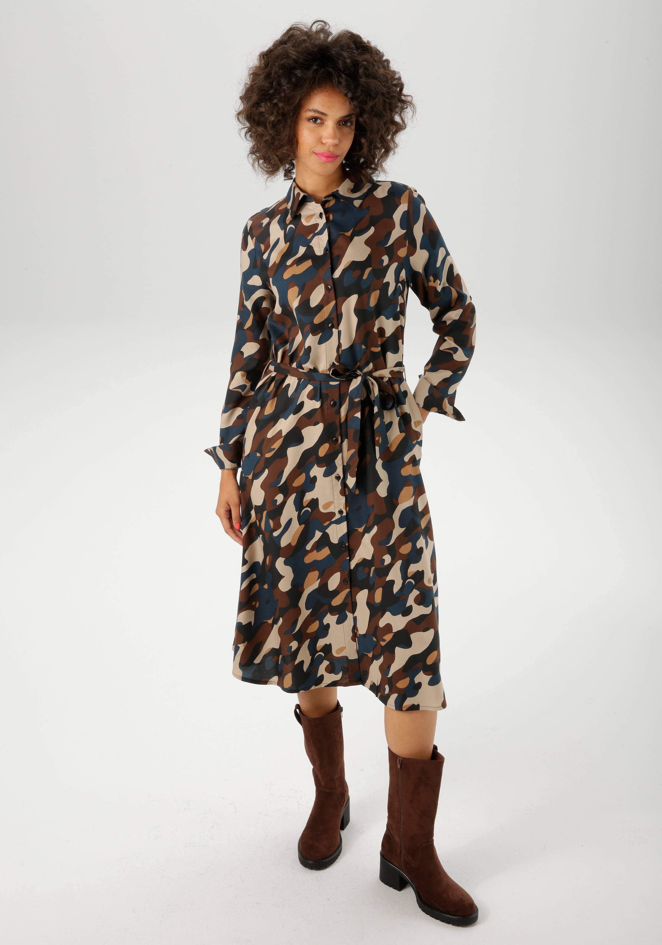 Aniston CASUAL Blusenkleid mit abnehmbarem Bindegürtel, Eingrifftaschen mit günstig online kaufen