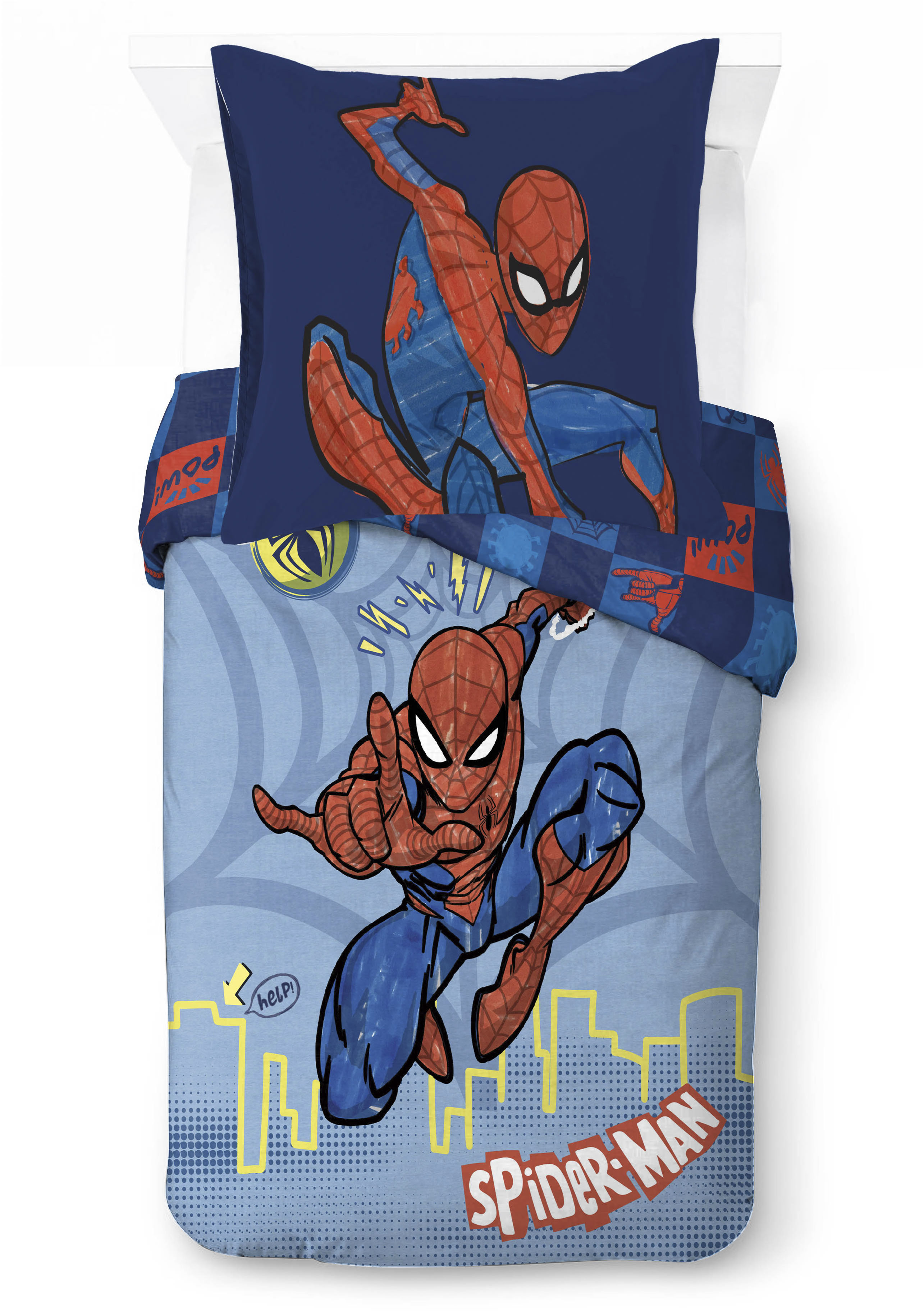 MARVEL "Marvel Spiderman Bettbezug-Set 135x200 cm + Kissenbezug 80x80 cm" 2 tlg. 100 % Baumwolle, maschinenwaschbar, wendbar
