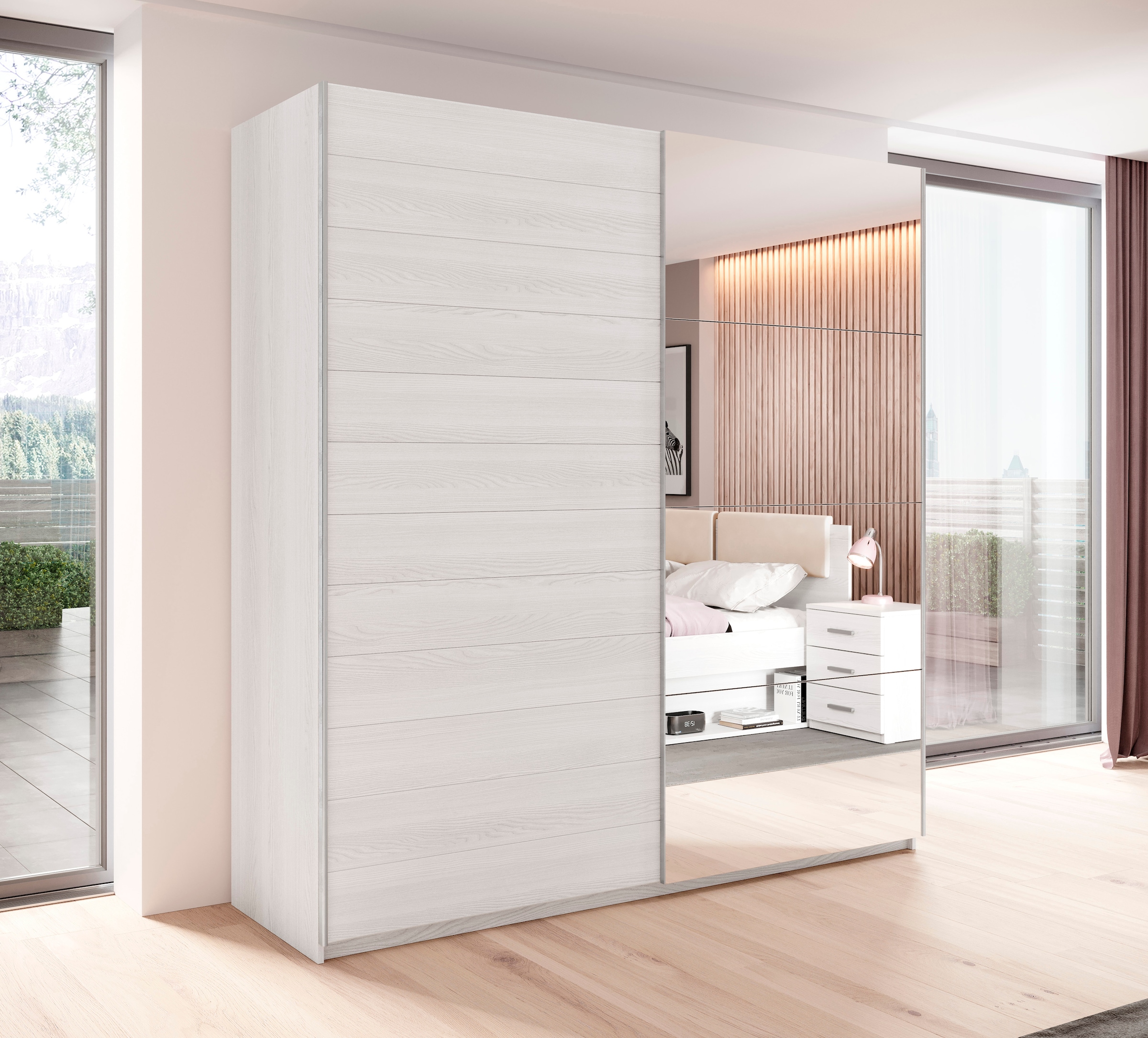 INOSIGN Schwebetürenschrank »Galaxy Kleiderschrank, Wäscheschrank 200, 220 oder 270cm breit«, INKLUSIVE kompletter Innenausstattung, Metallgriffe