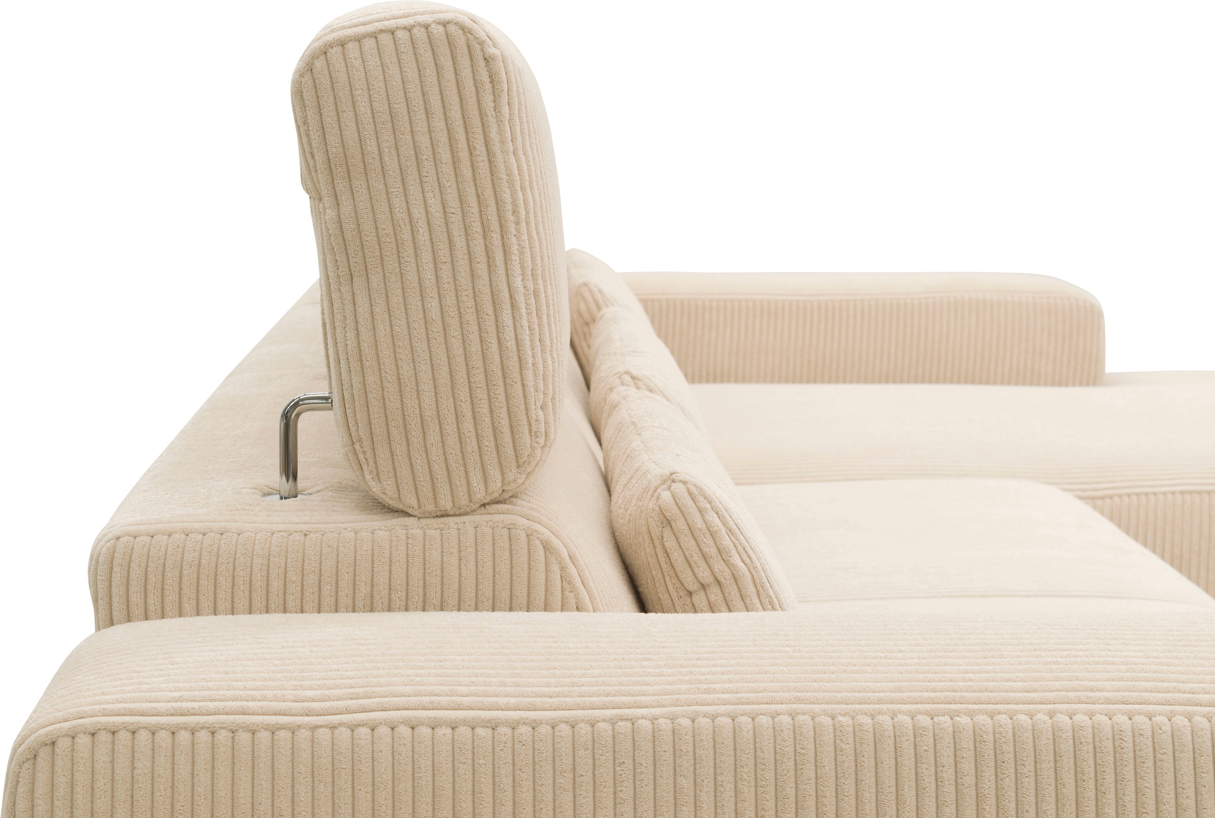 DOMO collection Ecksofa »Brandon B/T/H: 289/177/80 cm, whlw. mit Sitztiefenverstellung, L-Form«, ohne Sitztiefenverstellung, Cord, creme