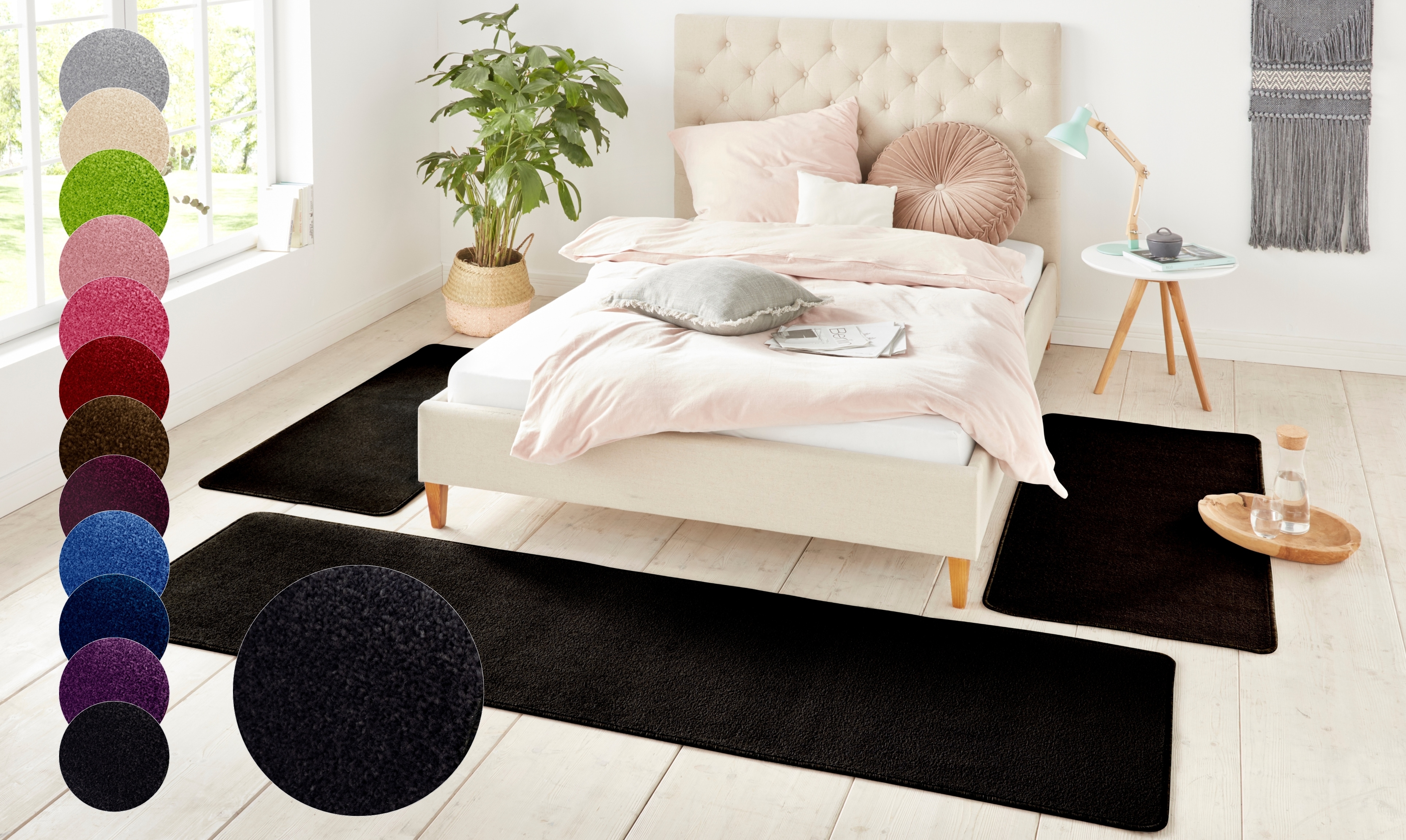 Bettumrandung HANSE HOME, H:8mm, schwarz, Obermaterial: 100% Polypropylen, Schlafzimmer, Bettumrandungen, "Shashi", Kurzflor, Unifarben, Teppich,