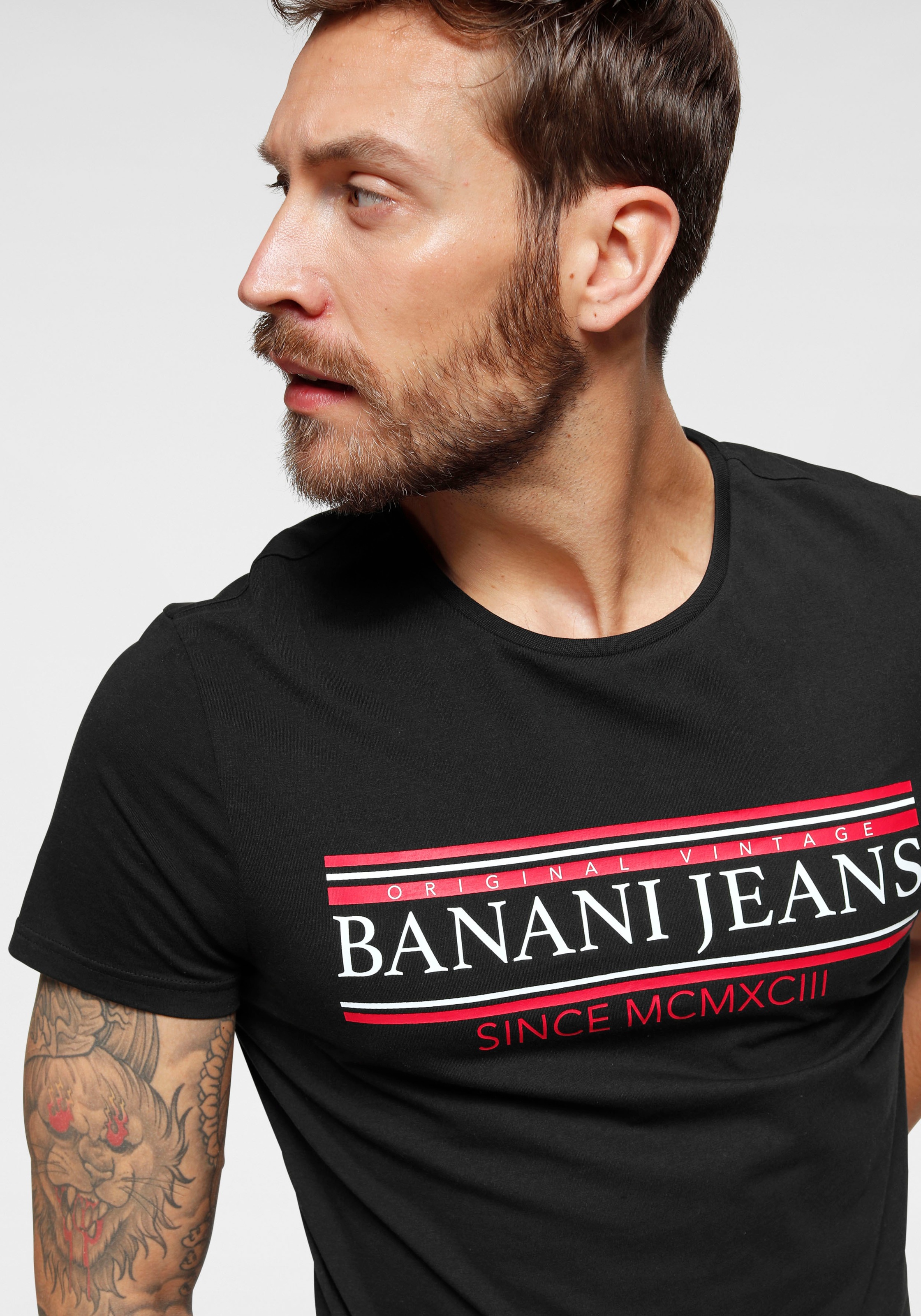 T-Shirt BRUNO BANANI, Herren, Gr. S (44/46), schwarz, Obermaterial: 100% Baumwolle, bedruckt, schmal, Rundhals, Shirts T-Shirt, kurzärmelig, schmal geschnitten, bedruckt, Rundhalsausschnitt 2