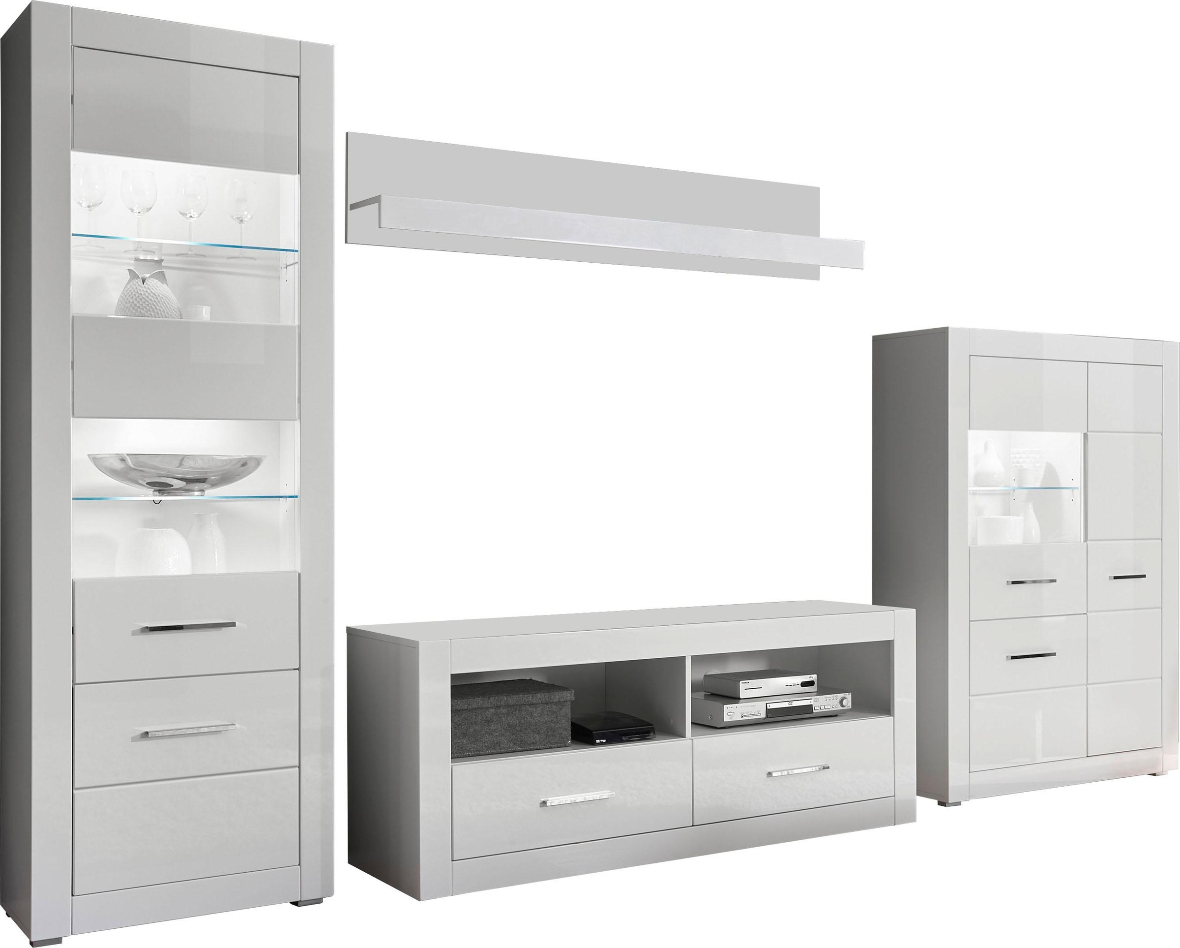 Home affaire Wohnwand "Bianco, moderne Anbauwand, Komplettset, Wohnzimmer-Set" Set, 4 Stk. tlg.