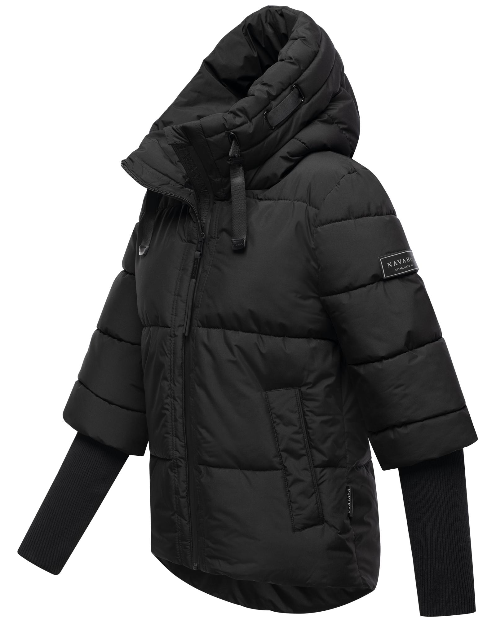 Navahoo Steppjacke »Lotusherz XIV«, mit Kapuze, Warme gesteppte Winterjacke mit Rippstrickärmeln