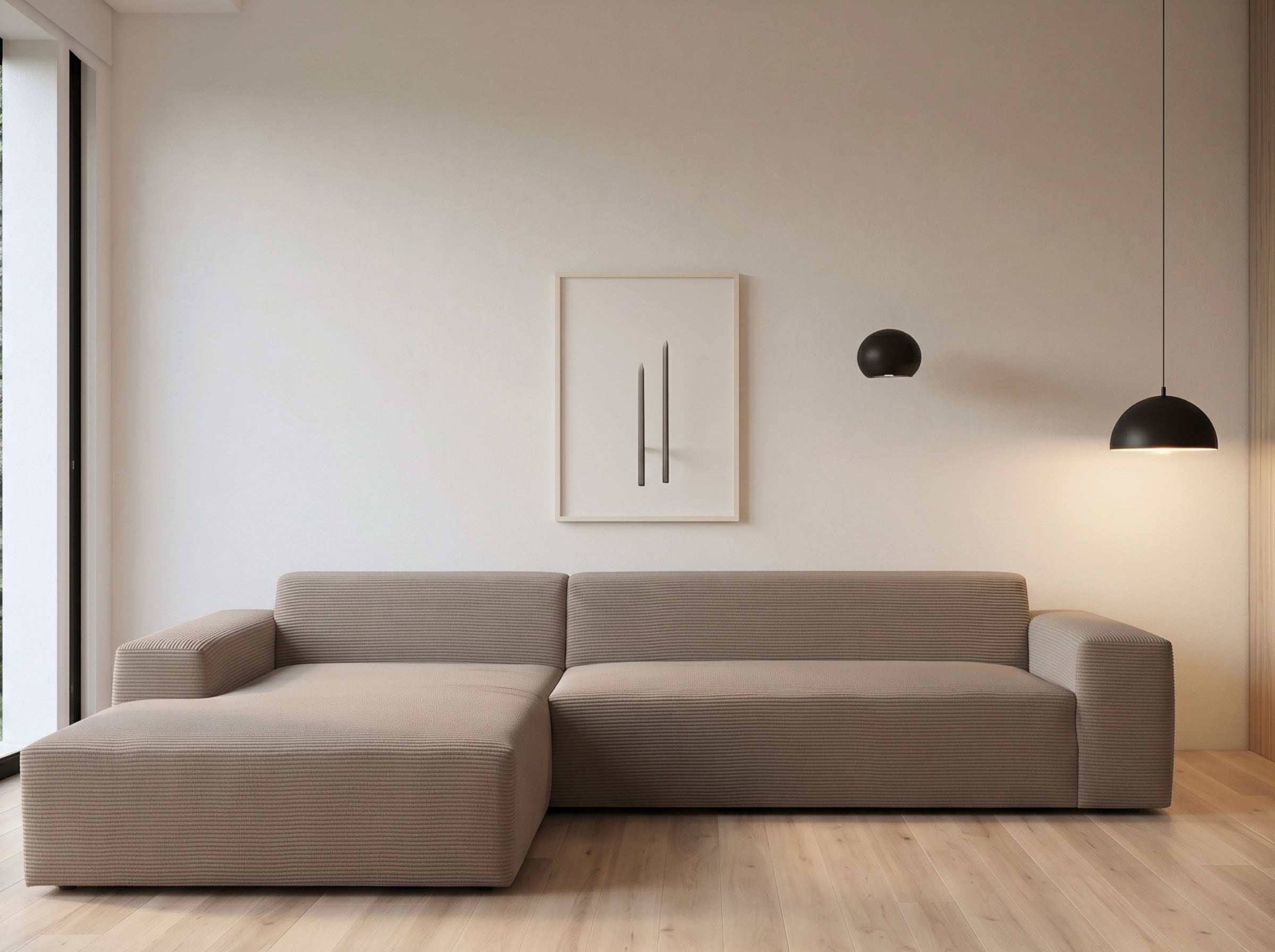 WERK2 Ecksofa "Zeus-XL 311 cm breit, bequemes Mega-Sofa in L-Form, große Sitztiefe" Curvy-trend Cord Big-Sofa mit 210 cm XXL-Ottomane für 2 Personen
