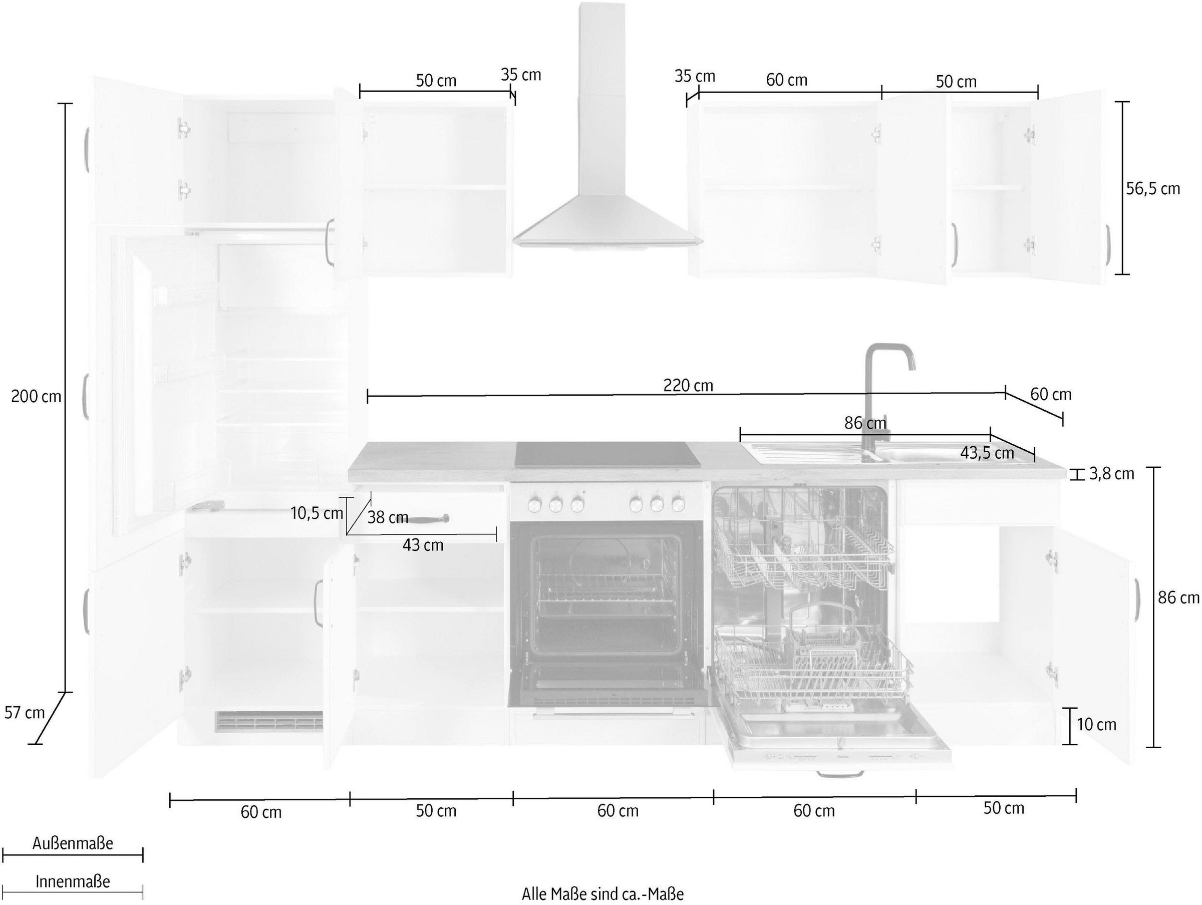 wiho Küchen Küchenzeile »Erla«, ohne E-Geräte, Breite 280 cm