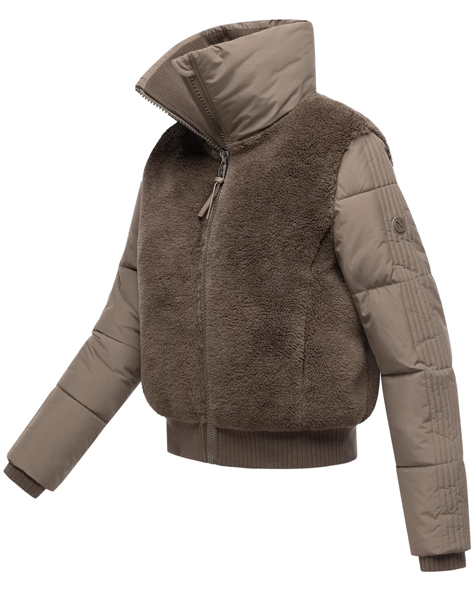 Navahoo Plüschjacke »Teddyzone 14«, ohne Kapuze, Teddy-Fleece Jacke mit hohem Kragen