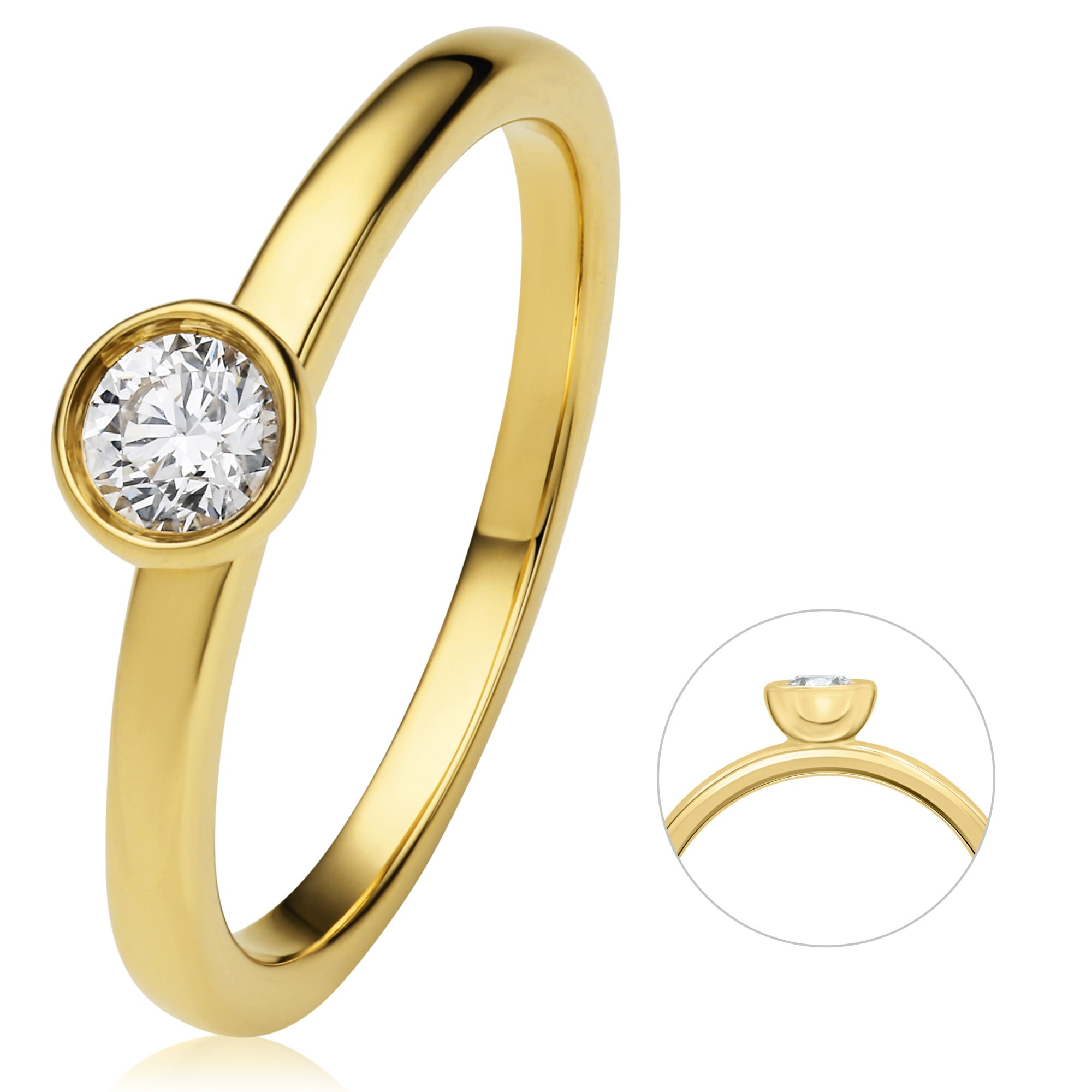 Diamantring »0.25 ct Diamant Brillant Zarge Ring aus 750 Gelbgold«, Damen Gold Schmuck...