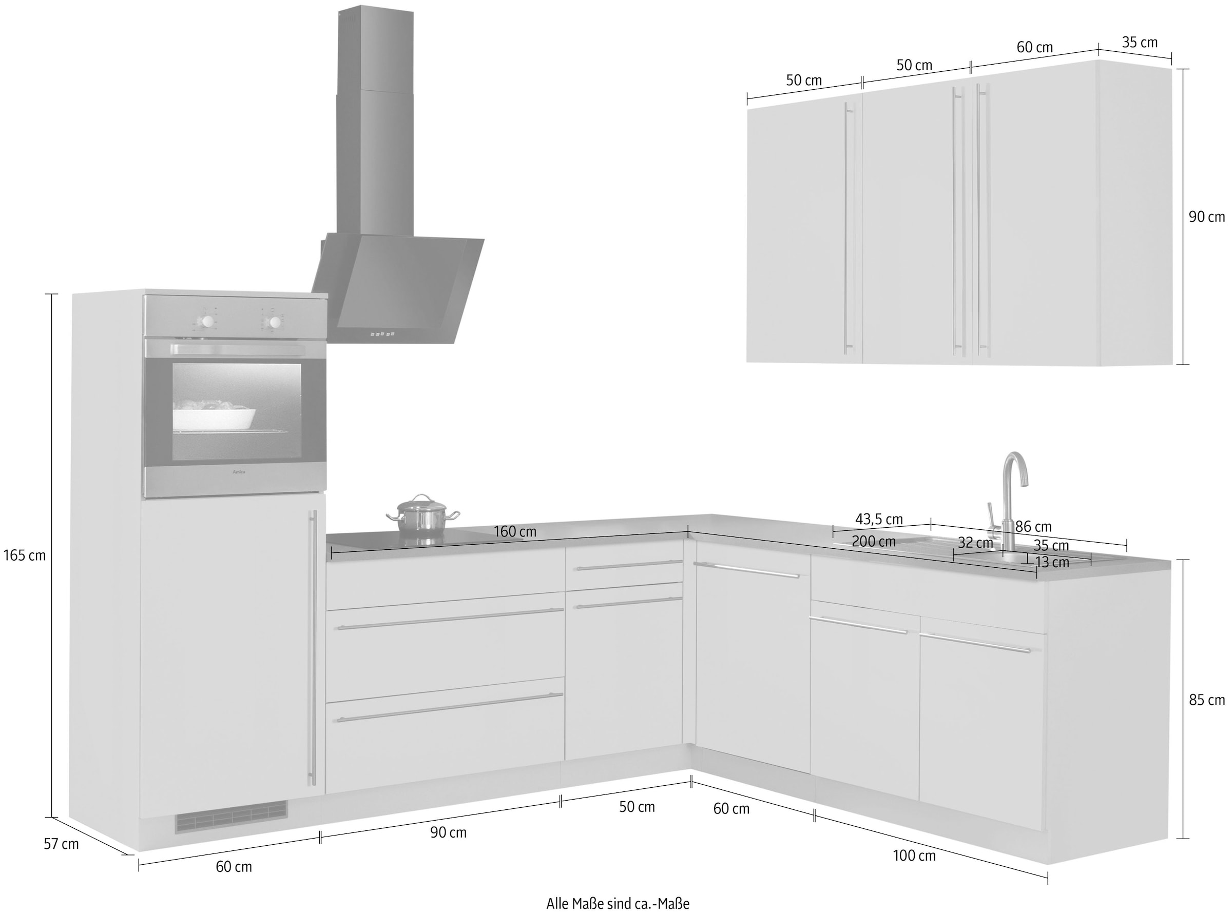 wiho Küchen Winkelküche »Chicago«, ohne E-Geräte, Stellbreite 260/220 cm