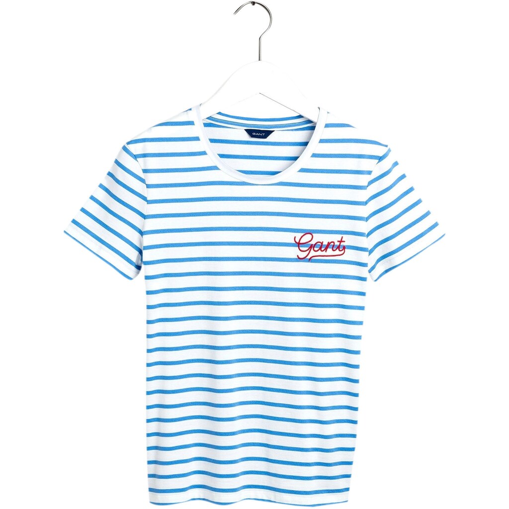 Gant T-Shirt, im Streifen-Look mit Logo-Stickerei