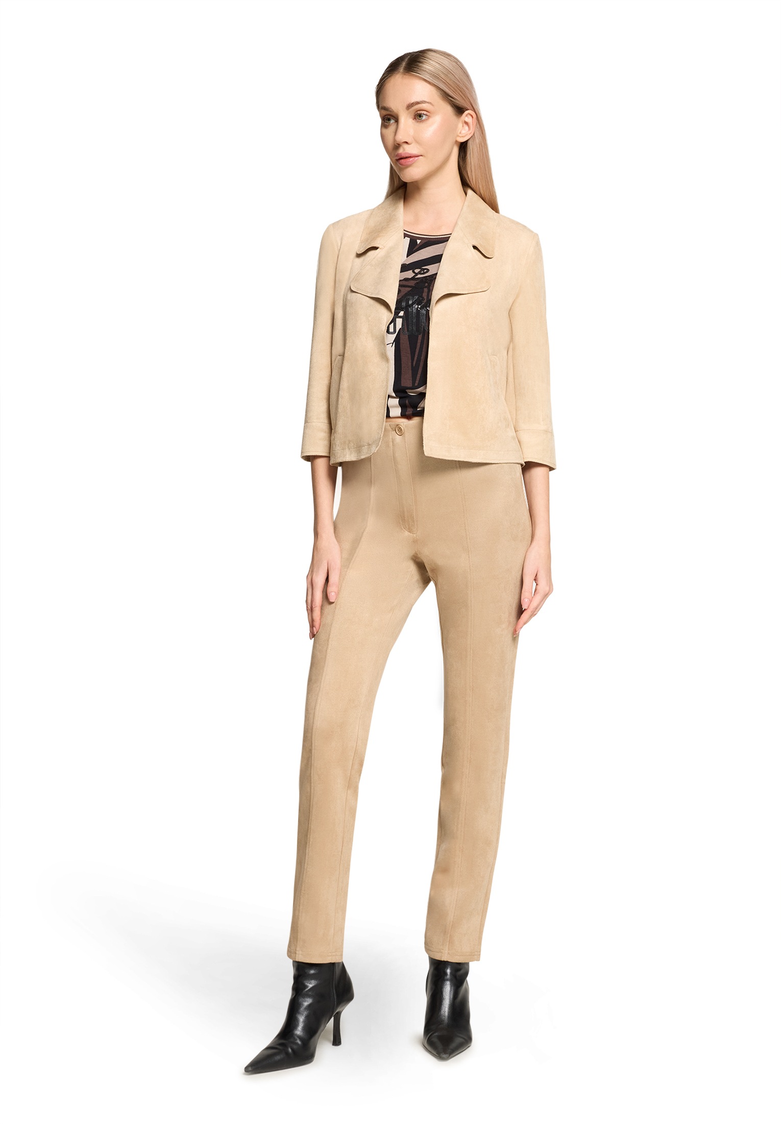 Jackenblazer BETTY BARCLAY "Damen mit Reißverschluss", Damen, Gr. 46, beige, Samt, Obermaterial: 92% Polyester, 8% Elasthan, gerade normal, Blazer 5