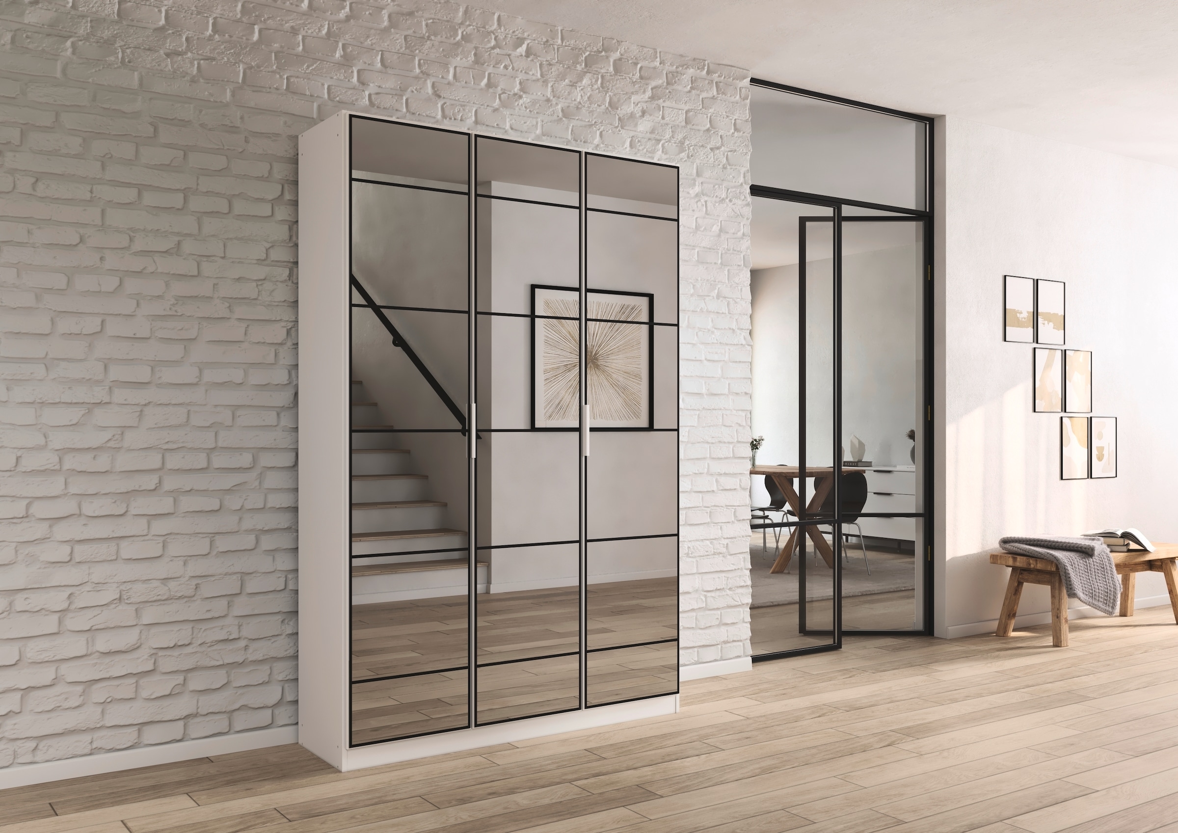 rauch Drehtürenschrank »Kleiderschrank Schrank Garderobe Schlafzimmerschrank ACERO«, (praktisch in Tiefe 41 cm mit vielen Einlegeböden), Spiegelfront in moderner Loft-Optik MADE IN GERMANY