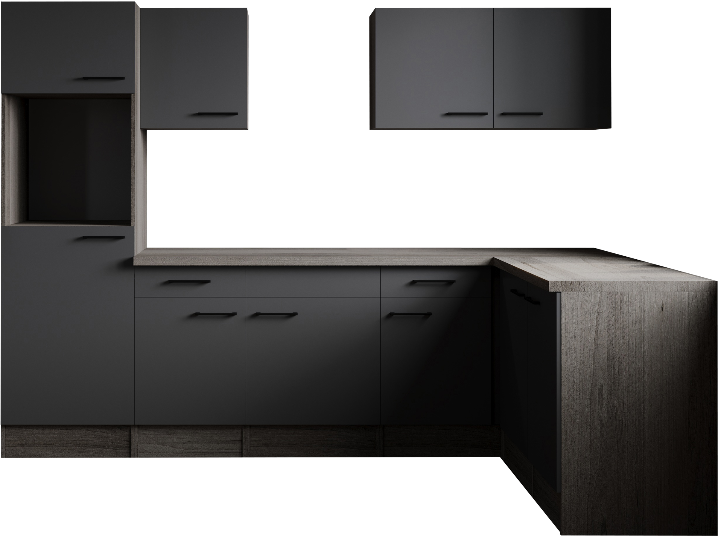 Winkelküche RESPEKTA, B:280cm H:205cm T:172cmküche: grau, front: grau matt, korpus: eiche york nachbildung, arbeitsplatte: eiche york nachbildung,