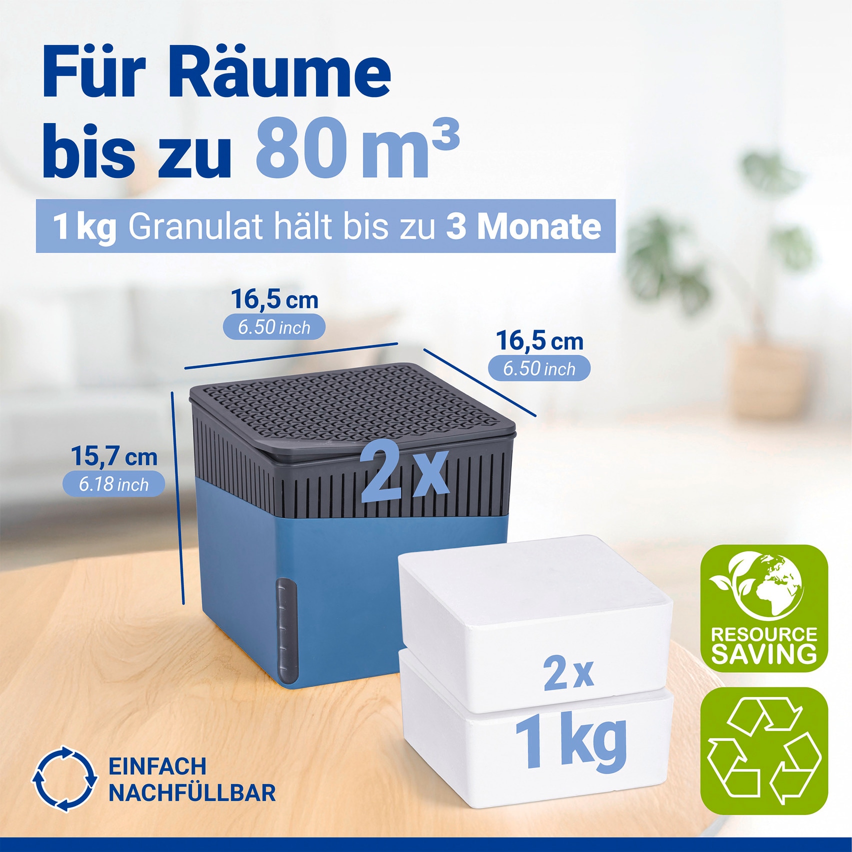 WENKO Luftentfeuchter »Cube« für 80 m³ Räume 2 x 1000g