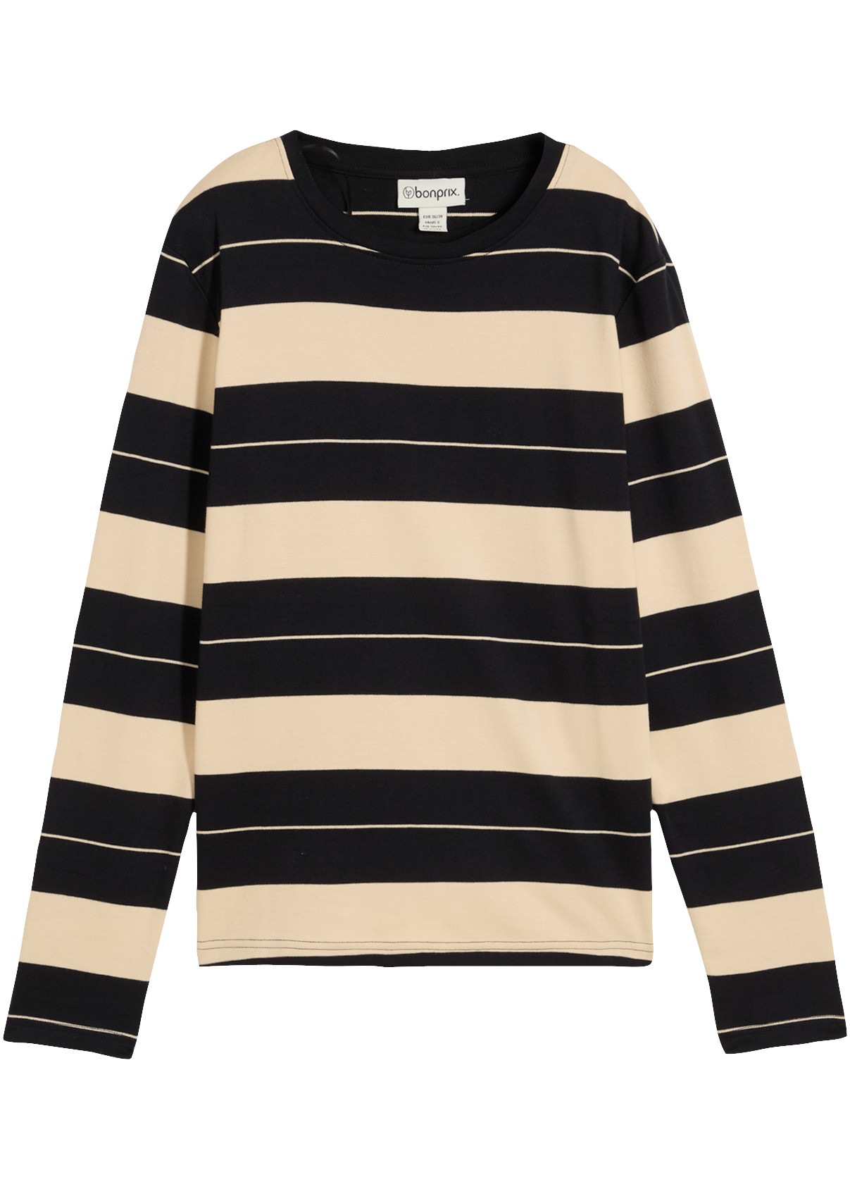 bonprix Langarmshirt in Streifenoptik, lässig geschnitten, aus Baumwolle, im Casual-Stil