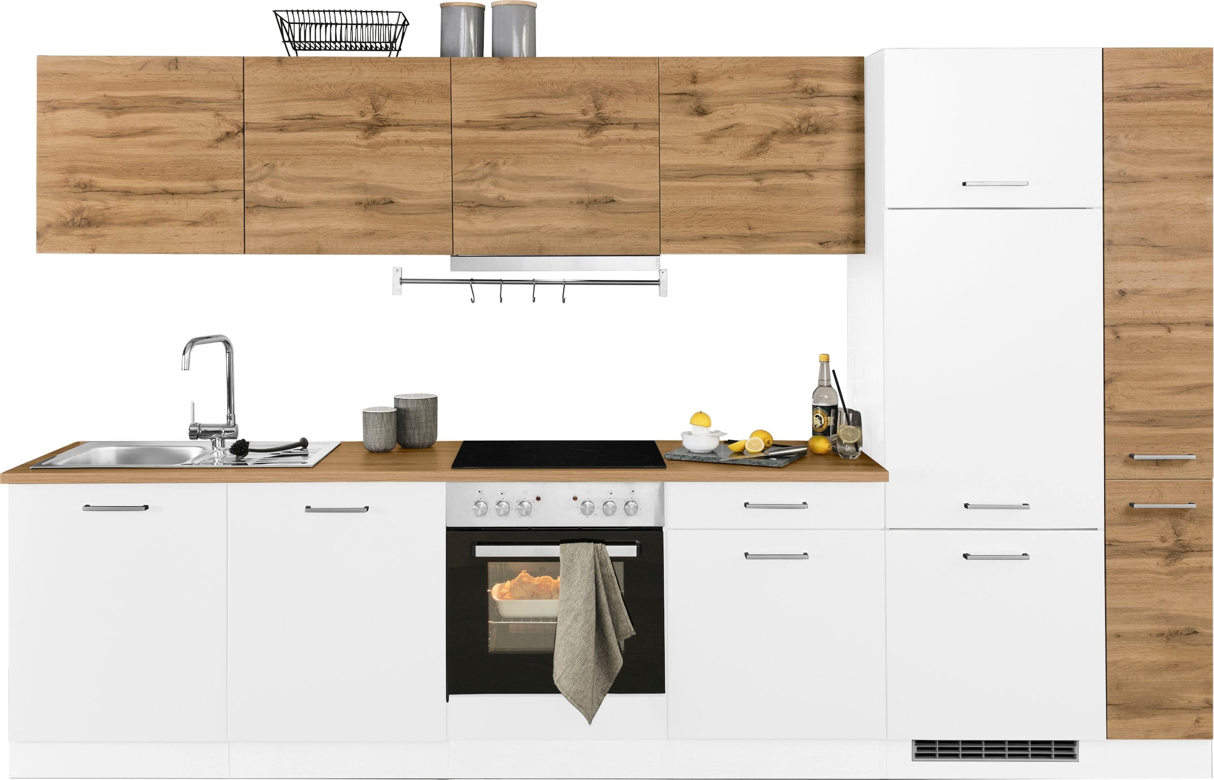 KOCHSTATION Küchenzeile "KS-Kehl", mit E-Geräten, Breite 330 cm, inkl. Kühlschrank und Geschirrspüler