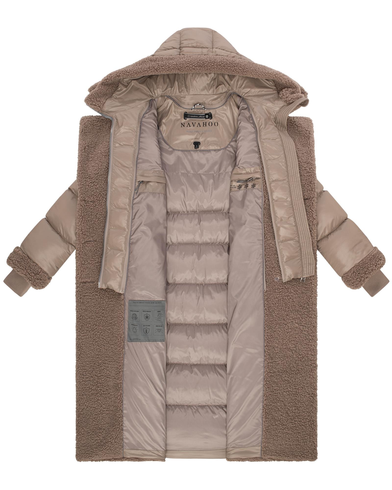 Navahoo Wintermantel »Kuscheltraum 14«, Modischer Damen Plüschmantel aus angesagtem Materialmix