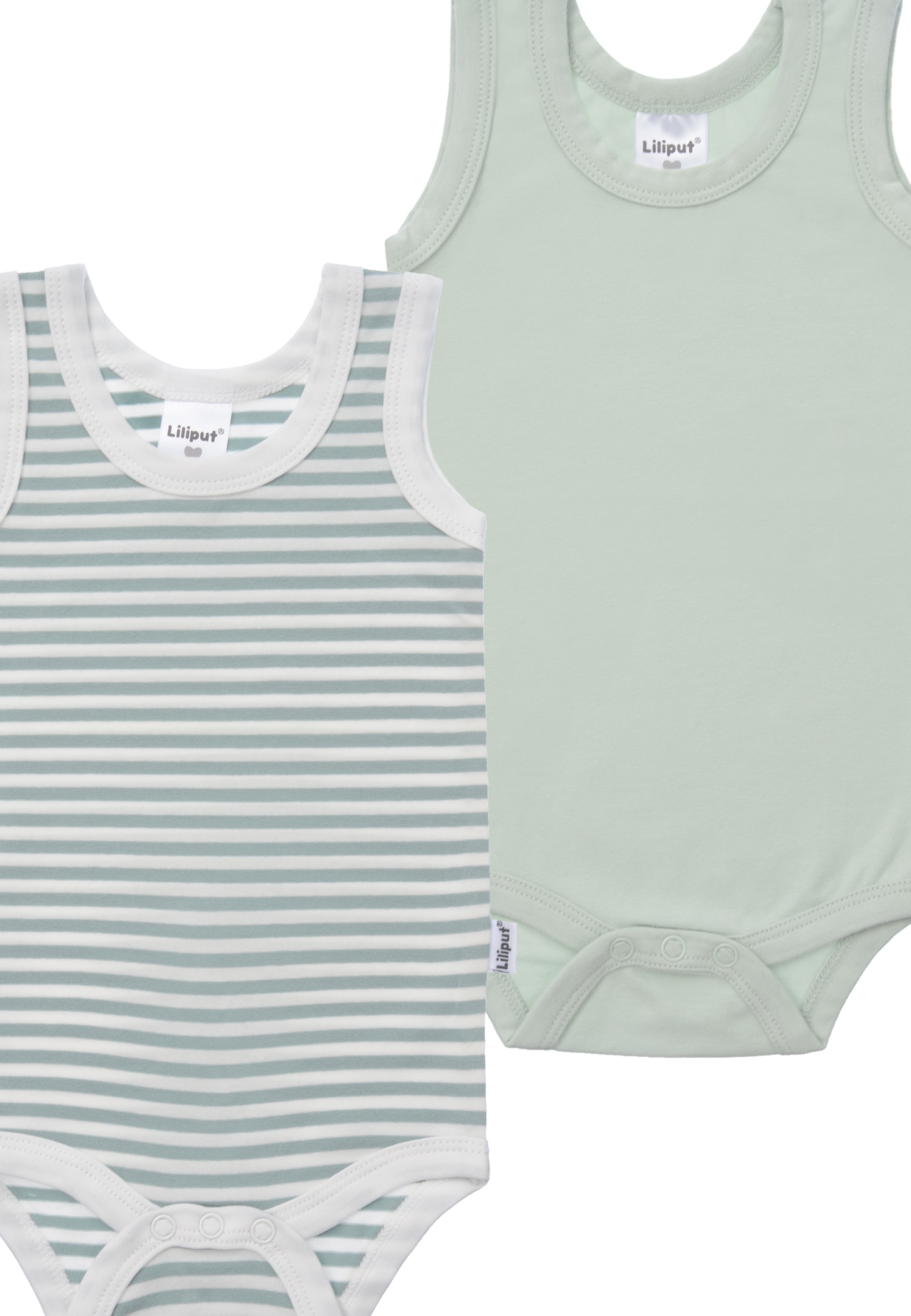 Body LILIPUT, Jungen, Gr. 86/92, EURO-Größen, grün (hellgrün), 95% Baumwolle, 5% Polyester, gestreift, unifarben, Rundhals, Bodys Body, 2er-Pack mit angenehmem Rundhalsausschnitt 3