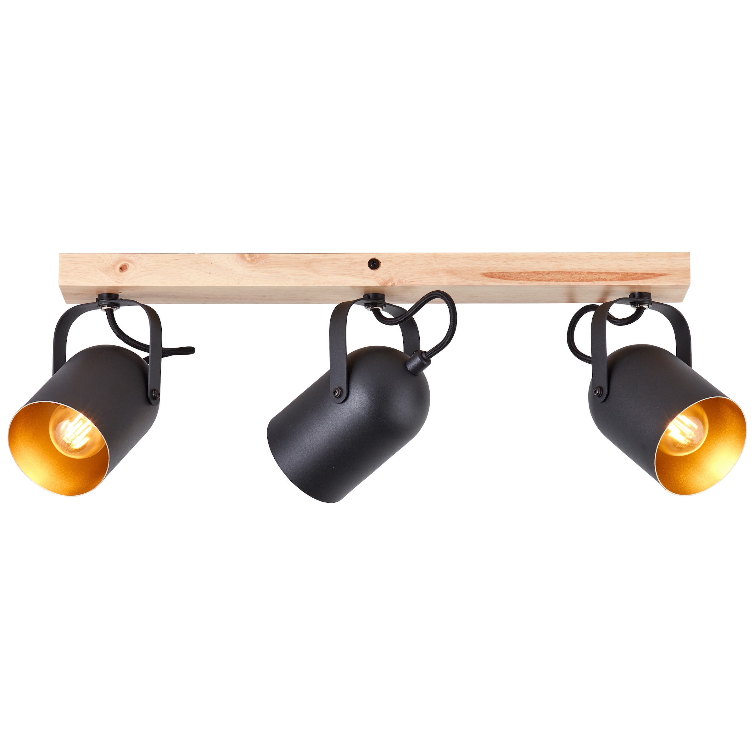 "BRILLIANT Deckenstrahler ""Tronte"", schwarz (goldfarben, schwarz, holz), 3, H: 17,5cm, 1 Stk., Leuchten, 58 cm Breite, E14, schwenkbar