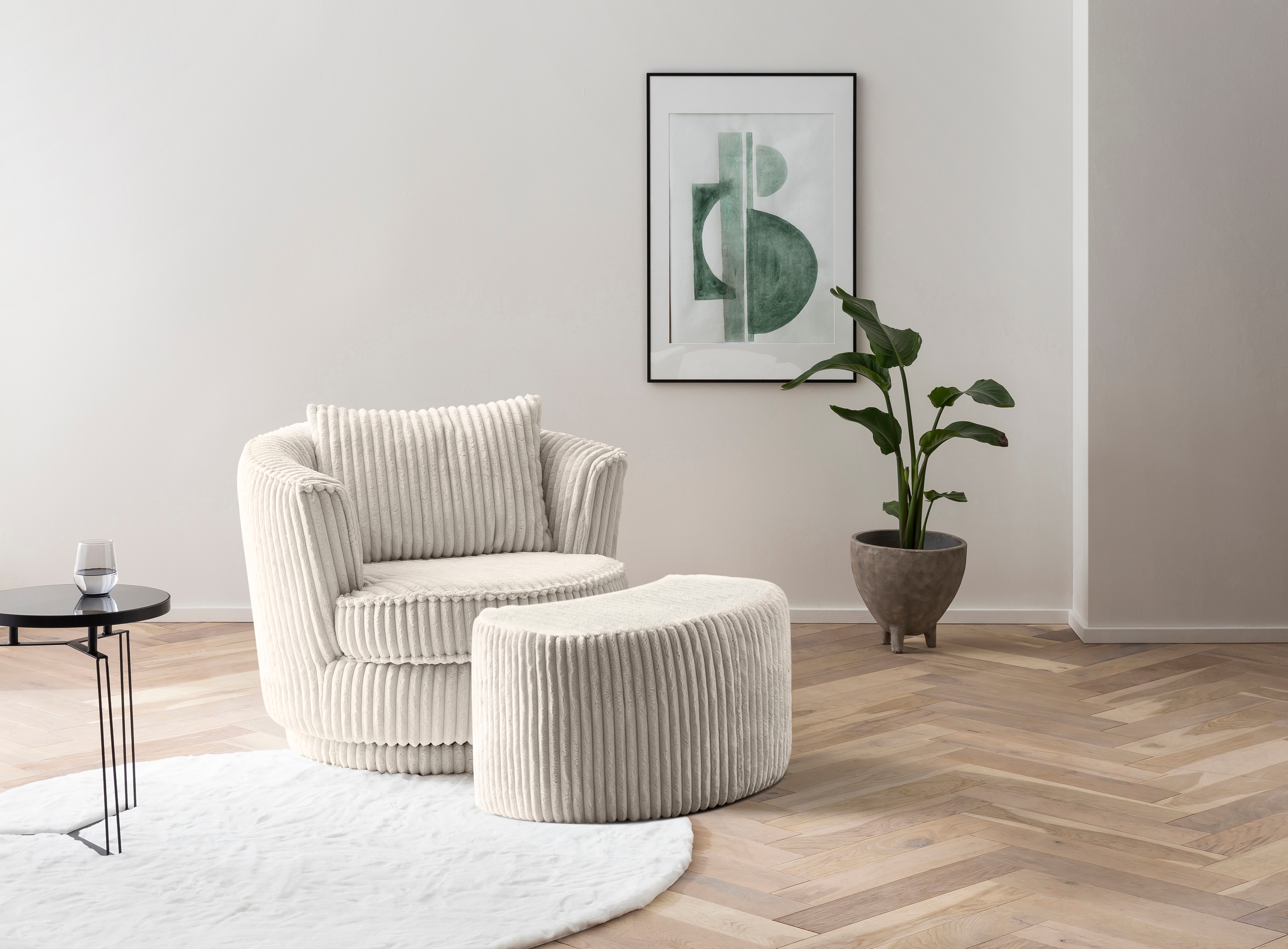 Home affaire Drehsessel "MAISIE Cord, Love Seat,Lese-Sessel,Sessel-Set, mit Hocker" 2 Stk. tlg. in MEGA CORD und Web-Velours, drehbar 360 Grad mit Hocker