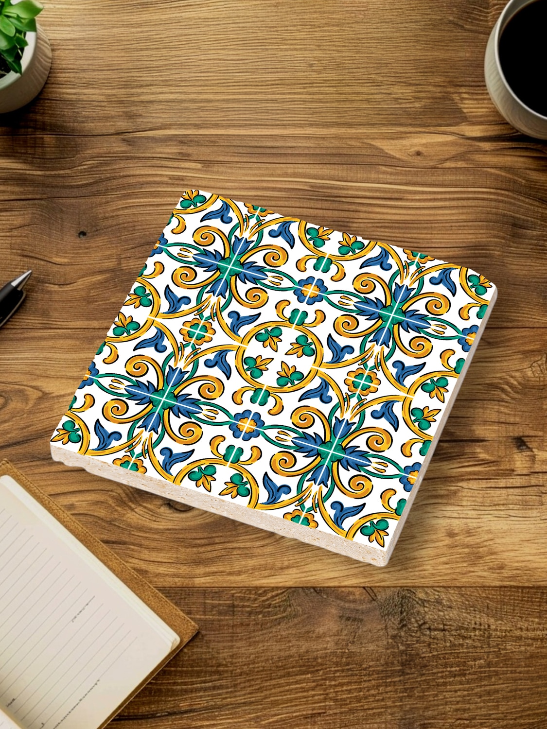 queence Getränkeuntersetzer »Grün Türkis Mosaik Motiv Fliesen Steine«, (Set, 4 tlg.), Mosaik Set Topfuntersetzer Naturstein Untersetzer 10x10x1cm