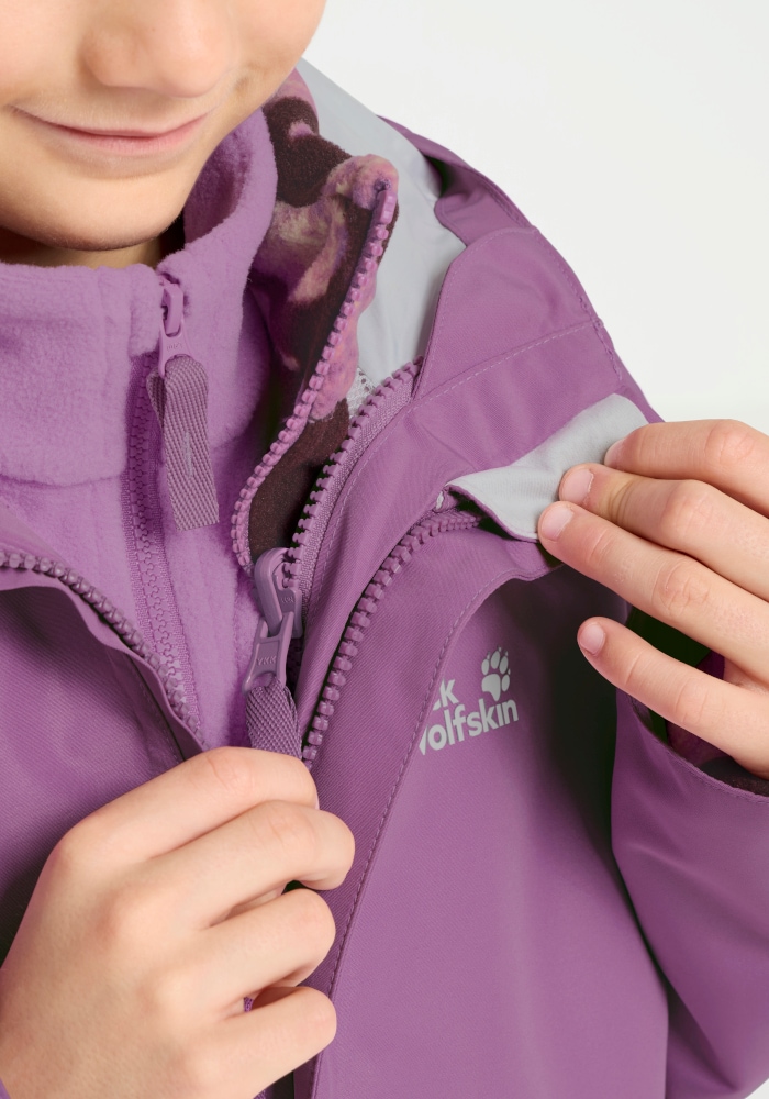 Jack Wolfskin 3-in-1-Funktionsjacke »ICELAND 3IN1 PRINT JKT K« mit Kapuze Alwetterjacke für Kinder, wasser- und winddicht, warm
