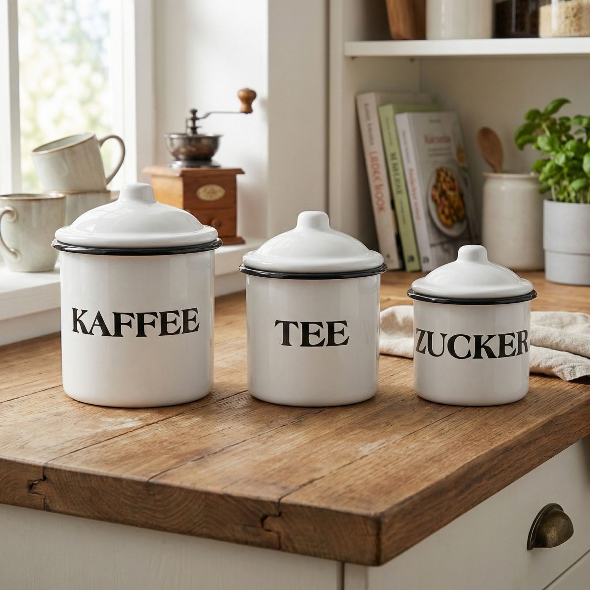 Ambiente Haus Küchenorganizer-Set "Emailliert - Tee, Kaffee, Zucker"