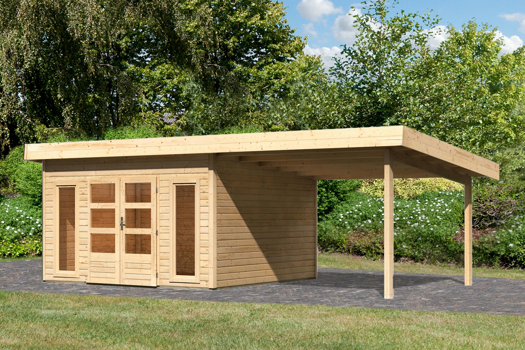 Karibu Gartenhaus "Perlsee 5" mit Anbaudach günstig online kaufen