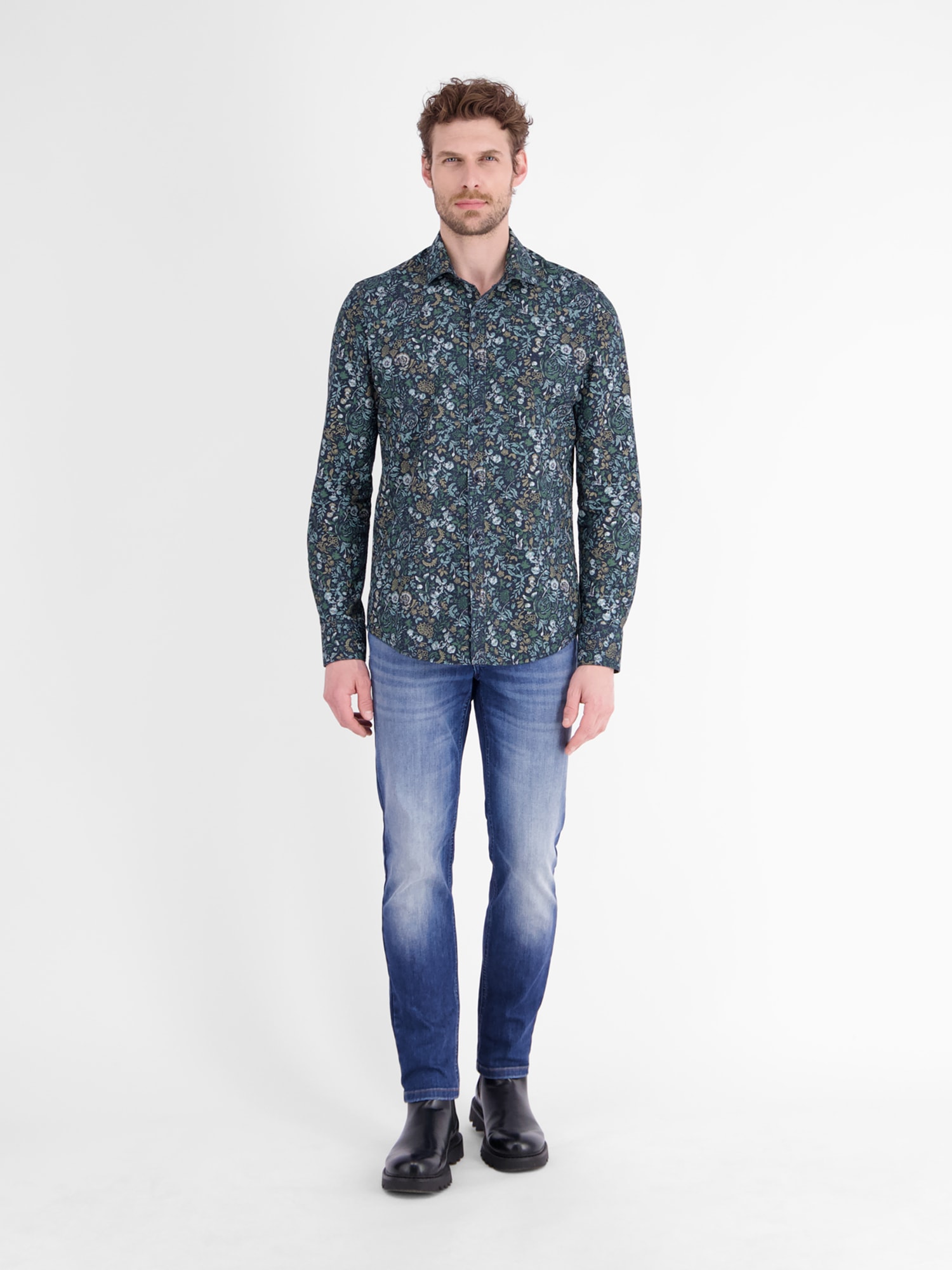 LERROS Langarmhemd »Herrenhemd mit floralem Print aus leichtem Baumwollmix«