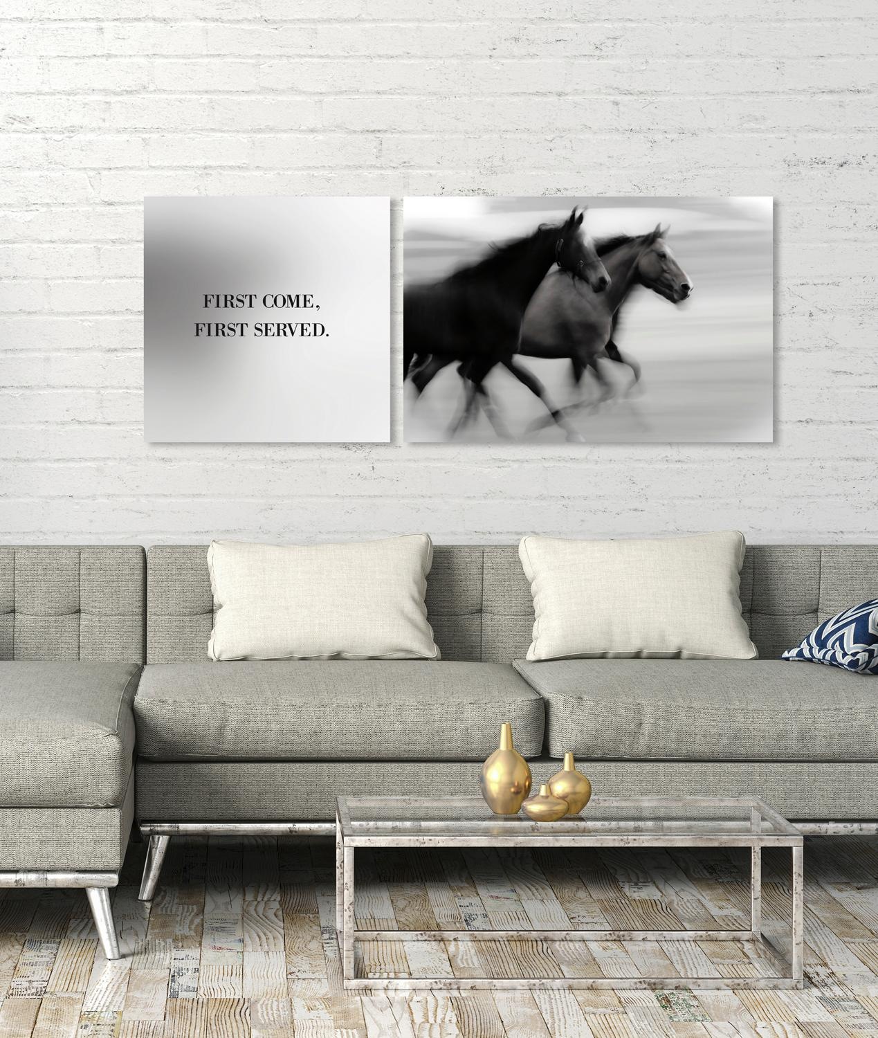 queence Leinwandbild »First come, first served«, Ponys-Pferde-Pferdebilder-Motivationsbilder-Kunst-Modern-Spa-Spa Bilder-Sprüche-Sprüche & Texte-Schriftzug-Schriftzüge, (Set), Premium-Leinwandstoff, Handarbeit aus Deutschland, Spruch, 2er Set