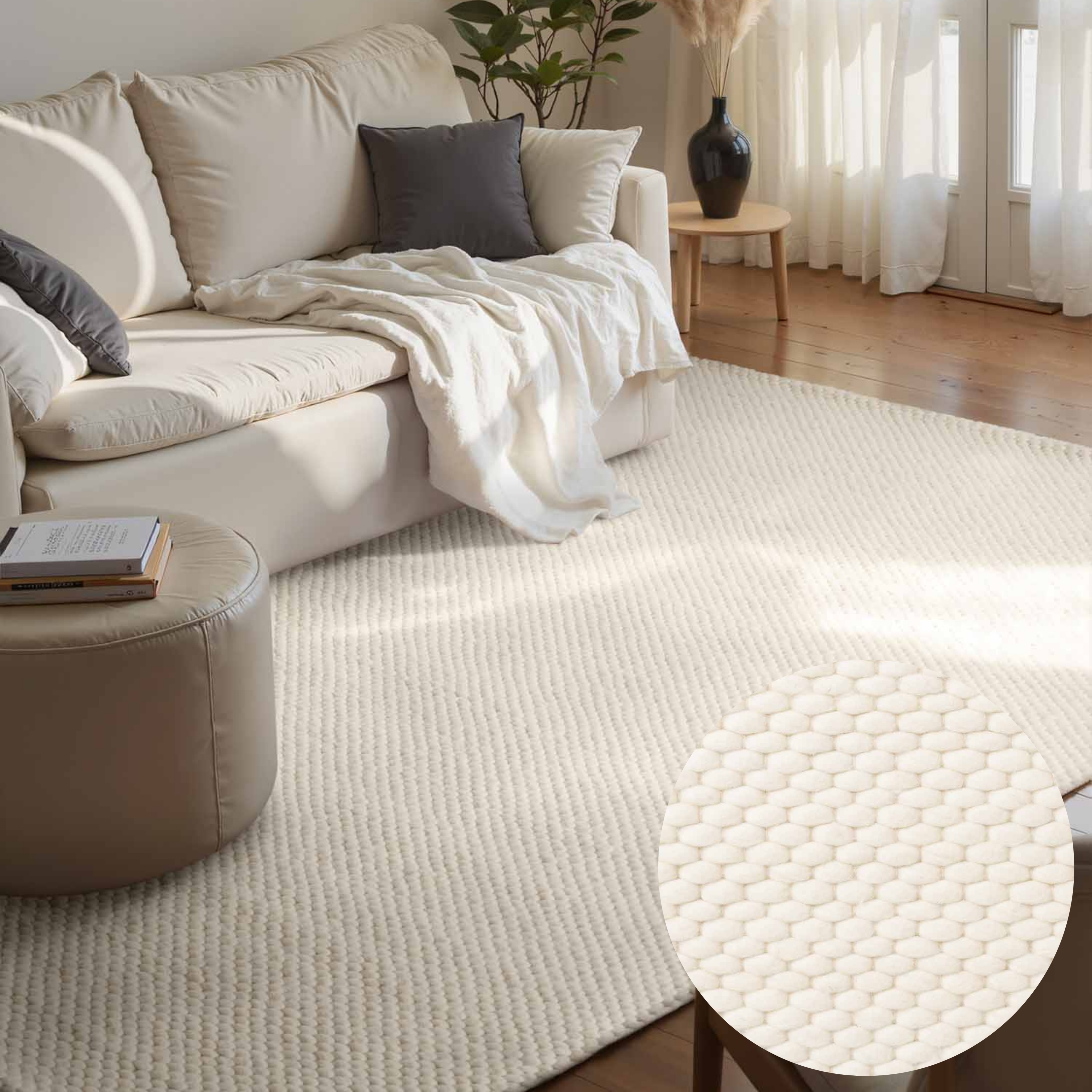 ELLE DECORATION Wollteppich "Beans" rechteckig 10 mm Höhe Handweb Teppich Wolle, Perlenstruktur, Wohnzimmer, Schlafzimmer, Flur