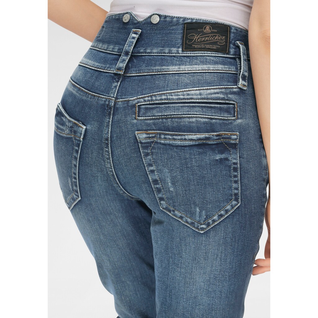 Damenmode Jeans Herrlicher Röhrenjeans »PITCH HIGH CONIC RECYCLED DENIM«, High Waisted dark-blue-used Damenmode Jeans Herrlicher Röhrenjeans »PITCH HIGH CONIC RECYCLED DENIM«, High Waisted dark-blue-used