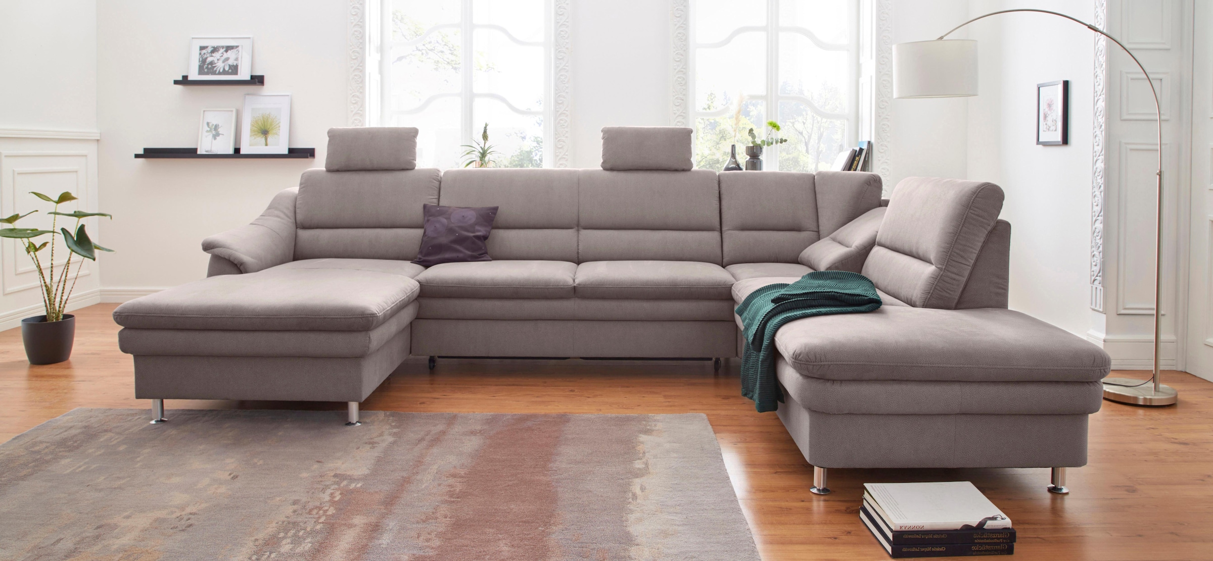 sit&more Wohnlandschaft "Cardoso, U-Form, B: 324 cm, Bettfunktion und Relaxfunktion optional" 2 Kopfstützen inklusive, Federkern, komfortable Sitzhöhe 47 cm