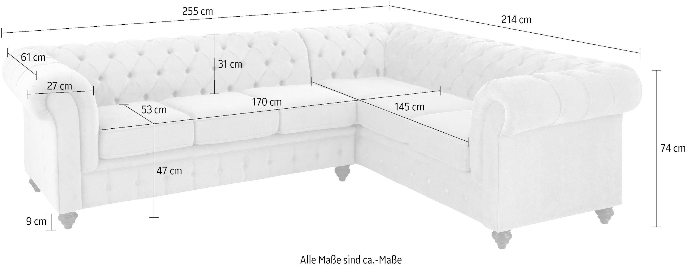 Home affaire Chesterfield-Sofa »Duc Ecksofa L-Form«, hochwertige Knopfheftung im Rücken, Samtoptik mit changierender Optik