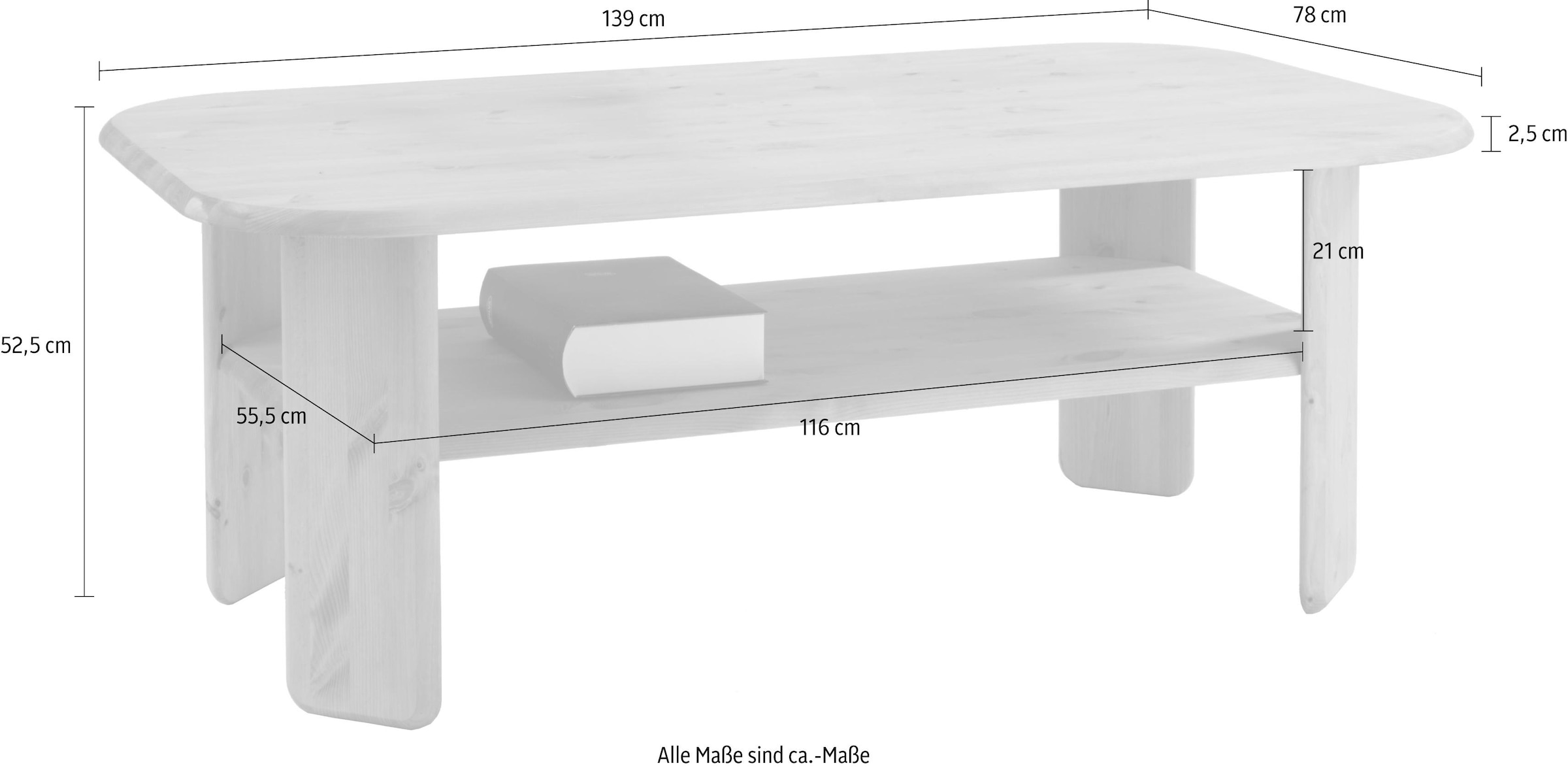 Home affaire Couchtisch »Jayden 1«, Breite 139 cm, aus massivem Kiefernholz