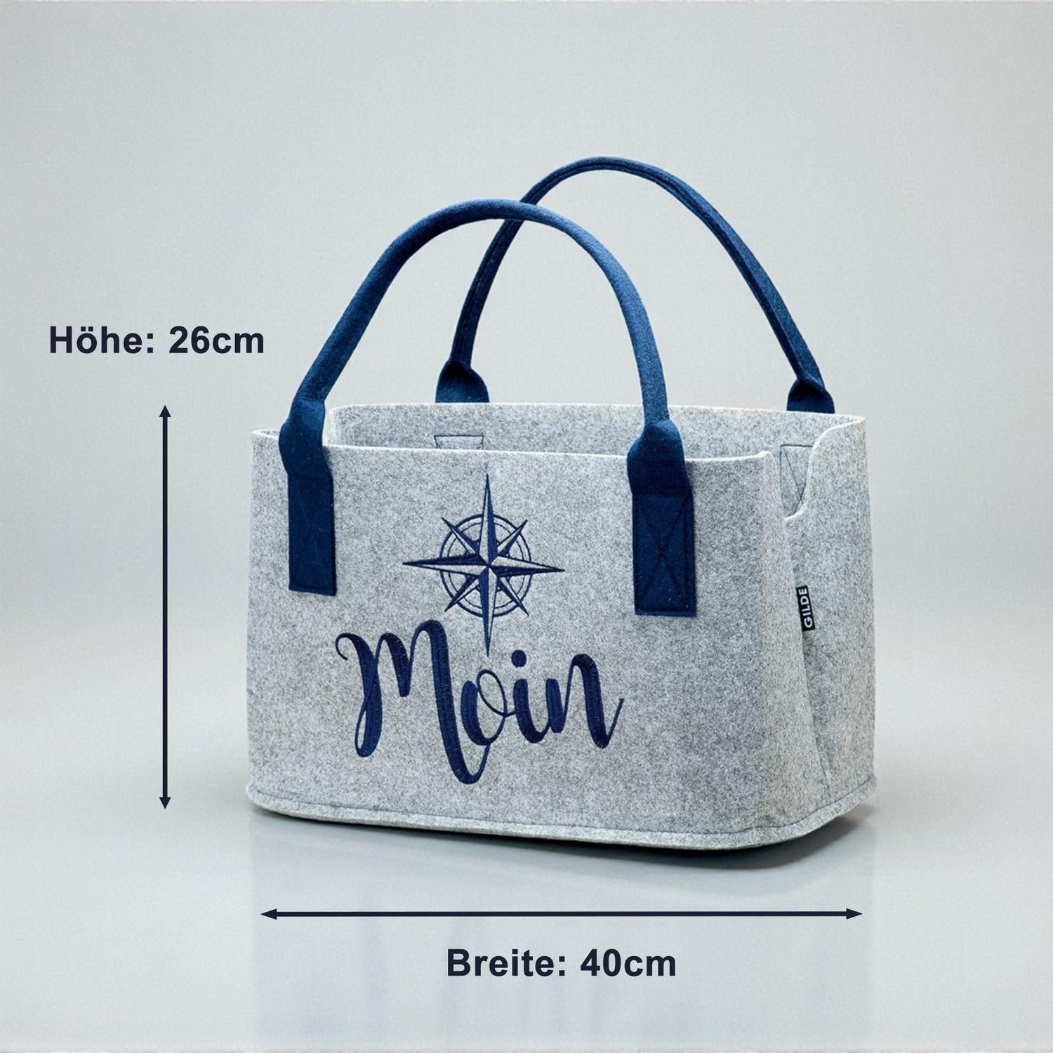 GILDE Einkaufsshopper »Tasche, "Moin", Schriftzug, Windrosenmotiv, Filz, grau« Windrose, Einkauf, Alltagsbegleiter, Geschenkidee, Aufbewahrung
