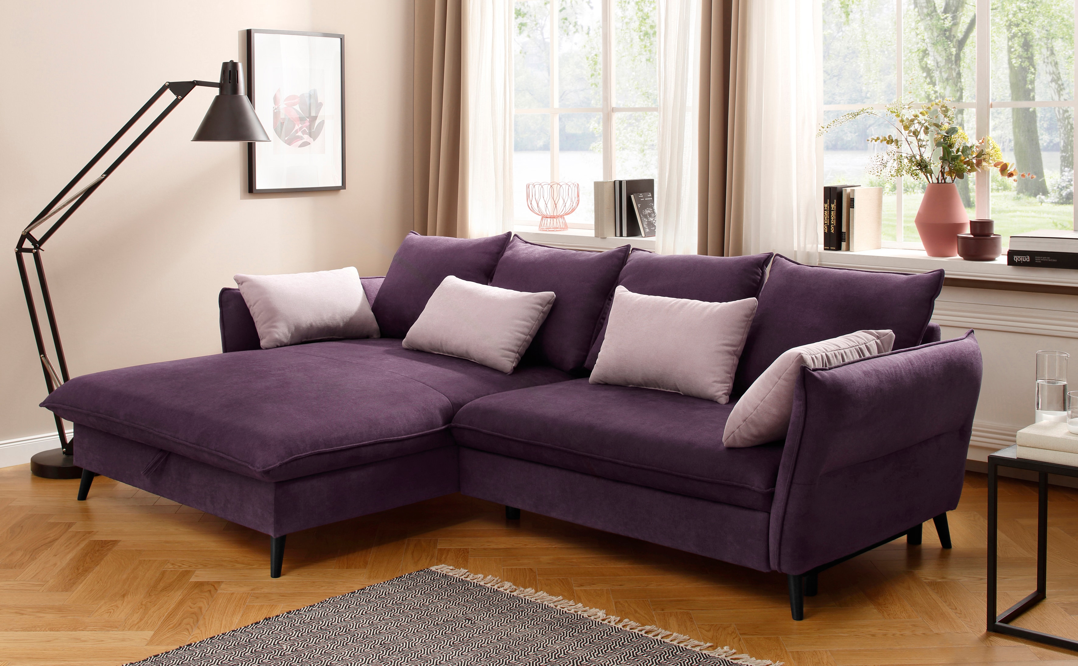 Home affaire Ecksofa "Tirano, moderne Optik, komfortabel, Breite 274cm,L-Form" wahlweise mit Bettfunktion und Bettkasten