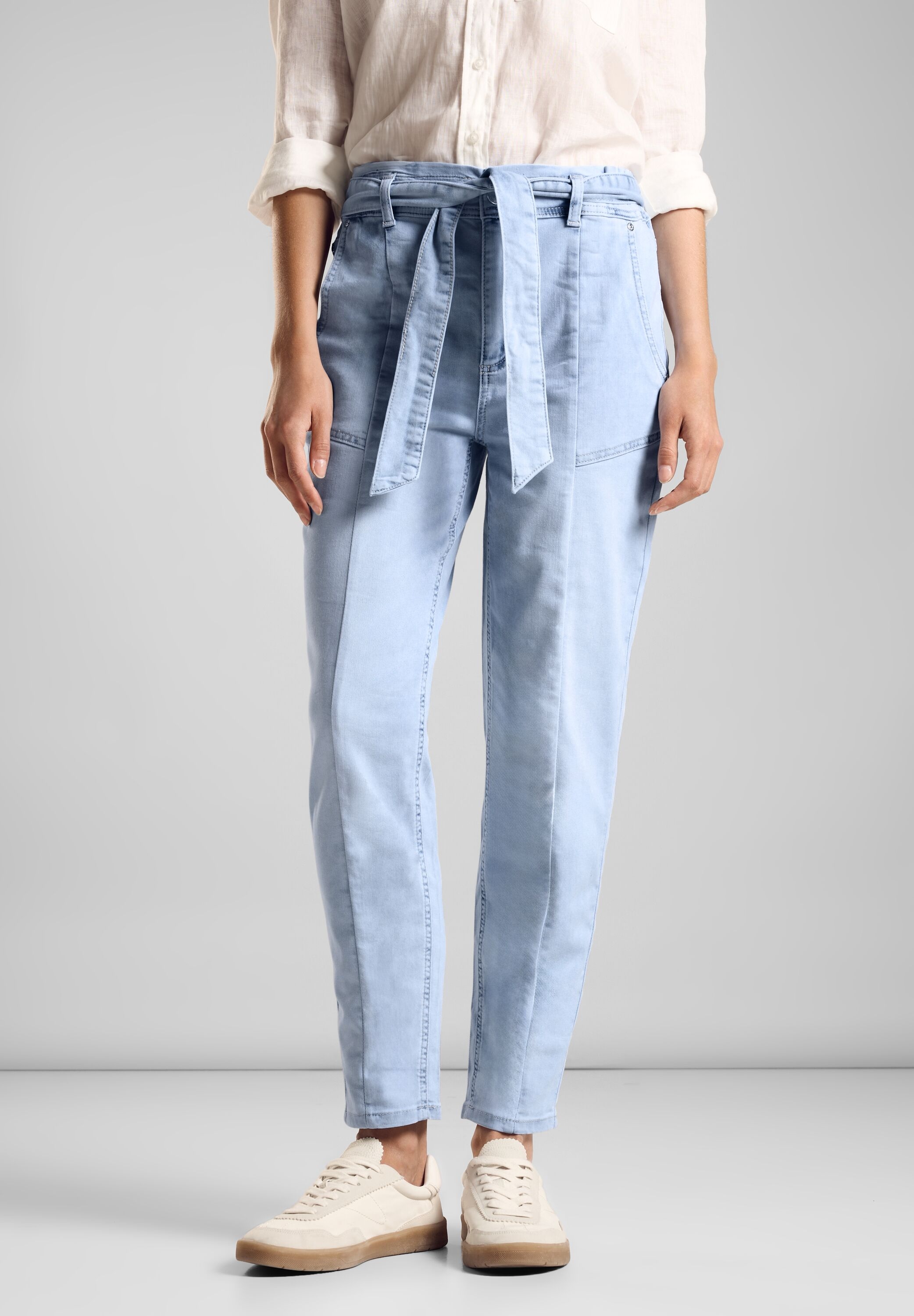 STREET ONE Loose-fit-Jeans, mit Paperbag-Taille und Bindegürtel