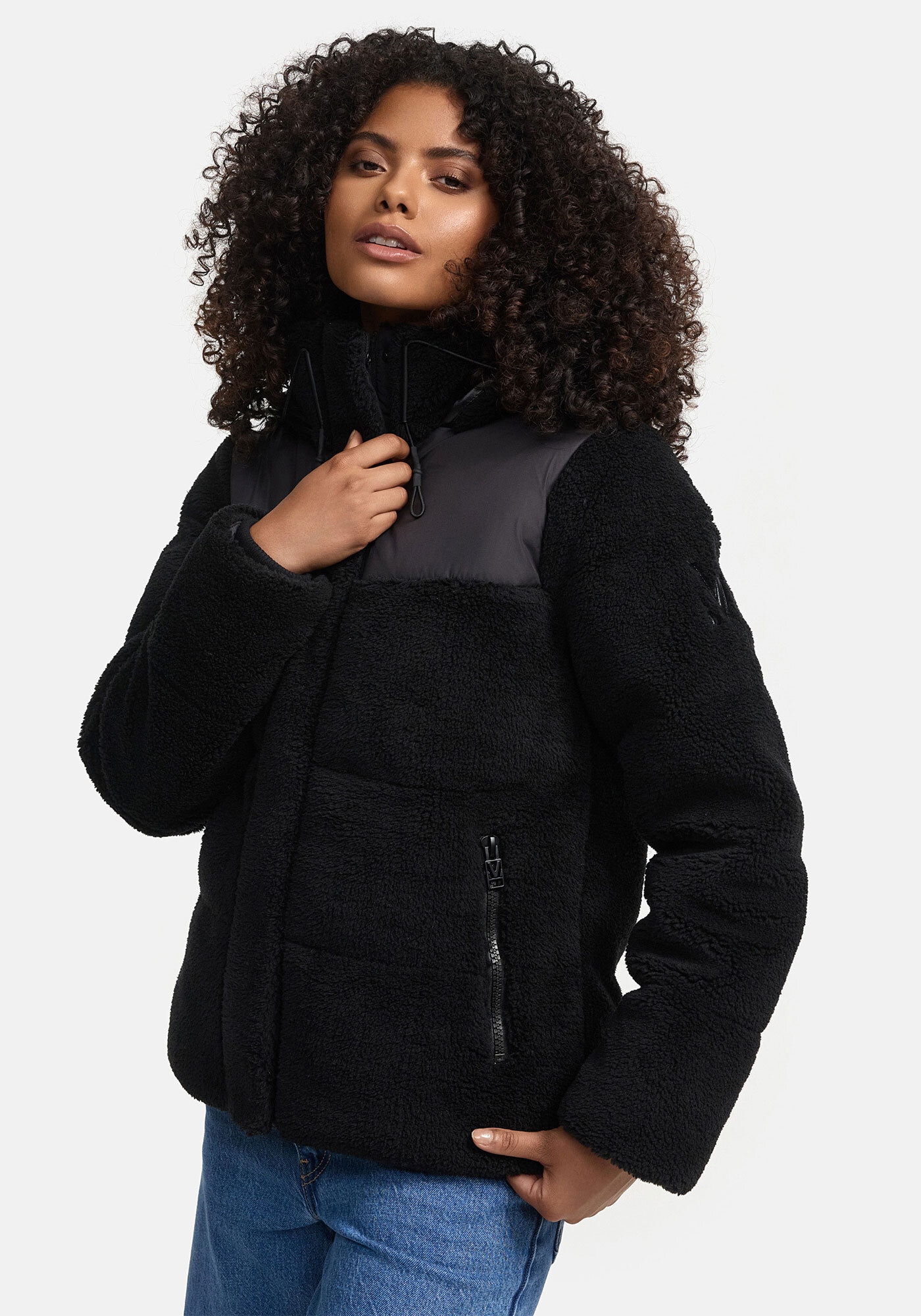 Marikoo Winterjacke "Kaguraa", warme Teddyfell Sherpa Jacke