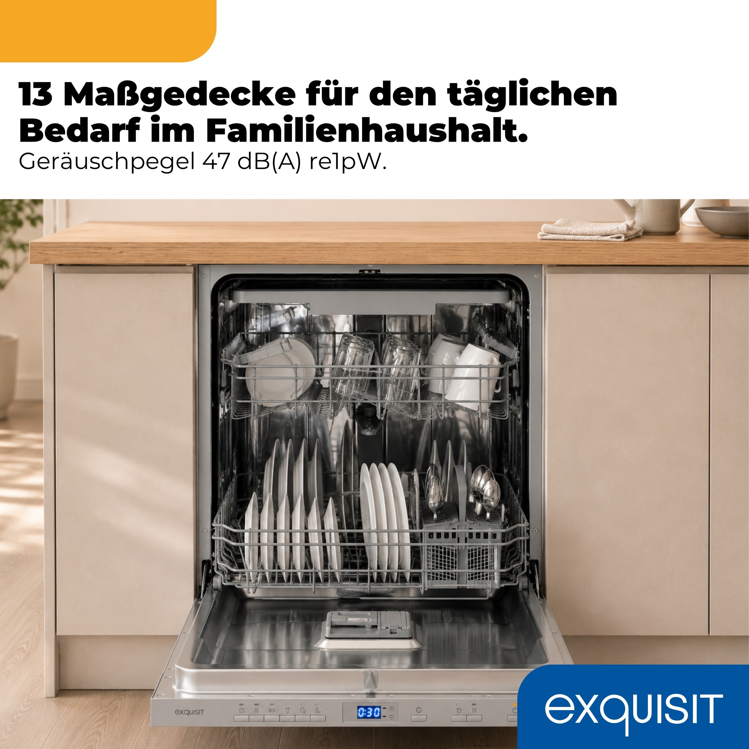 exquisit vollintegrierbarer Geschirrspüler 2113 »EGSP2113-ES-030E silber« 11 l 13 tlg. Maßgedecke Großes Fassungsvermögen, komfortabel im Alltag