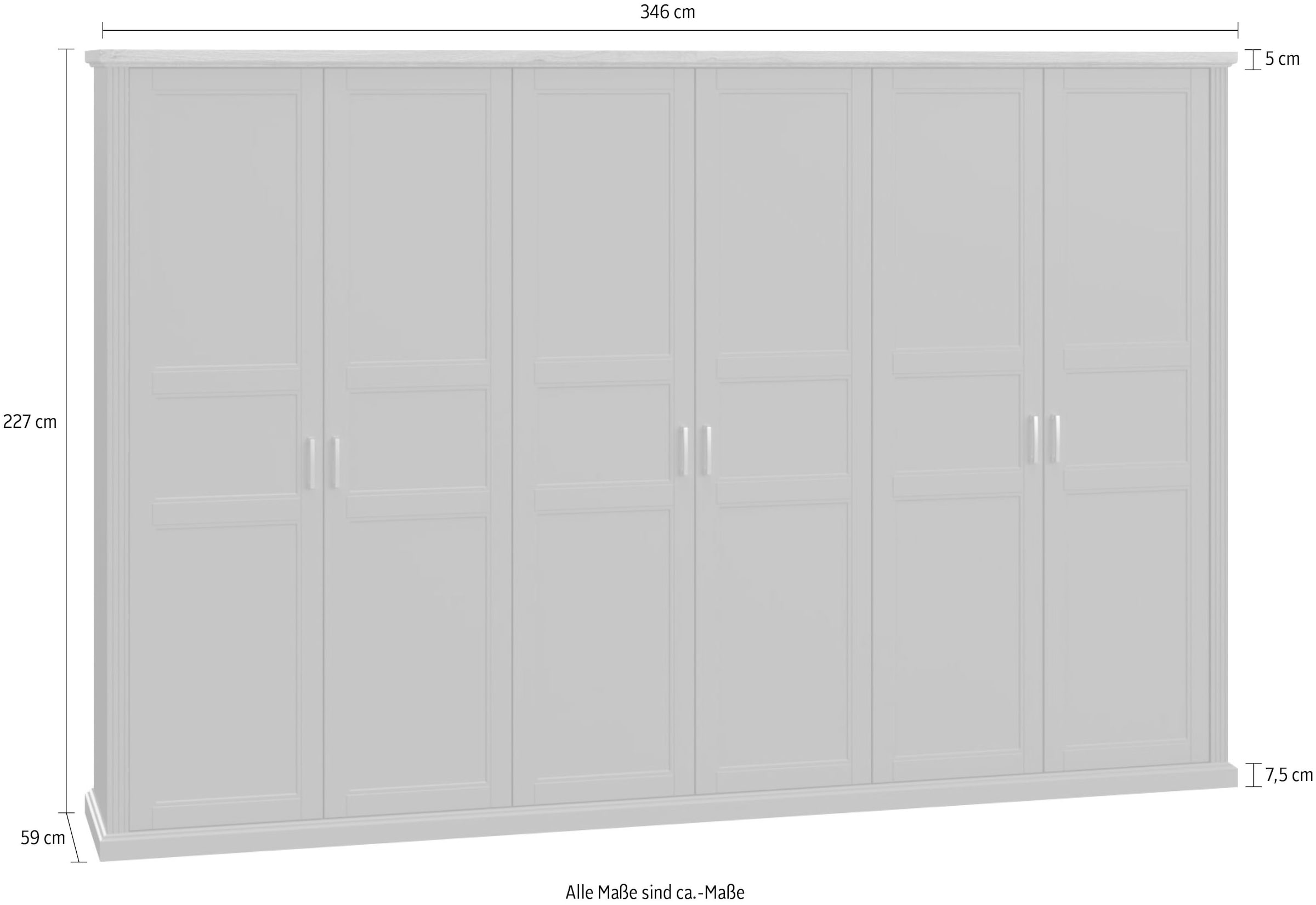 Home affaire Kleiderschrank »Tara, wahlweise 4 Breiten, hoher Schrank 227cm, soft-close-Funktion«, (Landhausstil mit Kranzprofil und Kasettenoptik, Innen Holzdekor), lackiert mit hochwertigen wasserbasiertem UV-Lack, FSC-zertifiziert