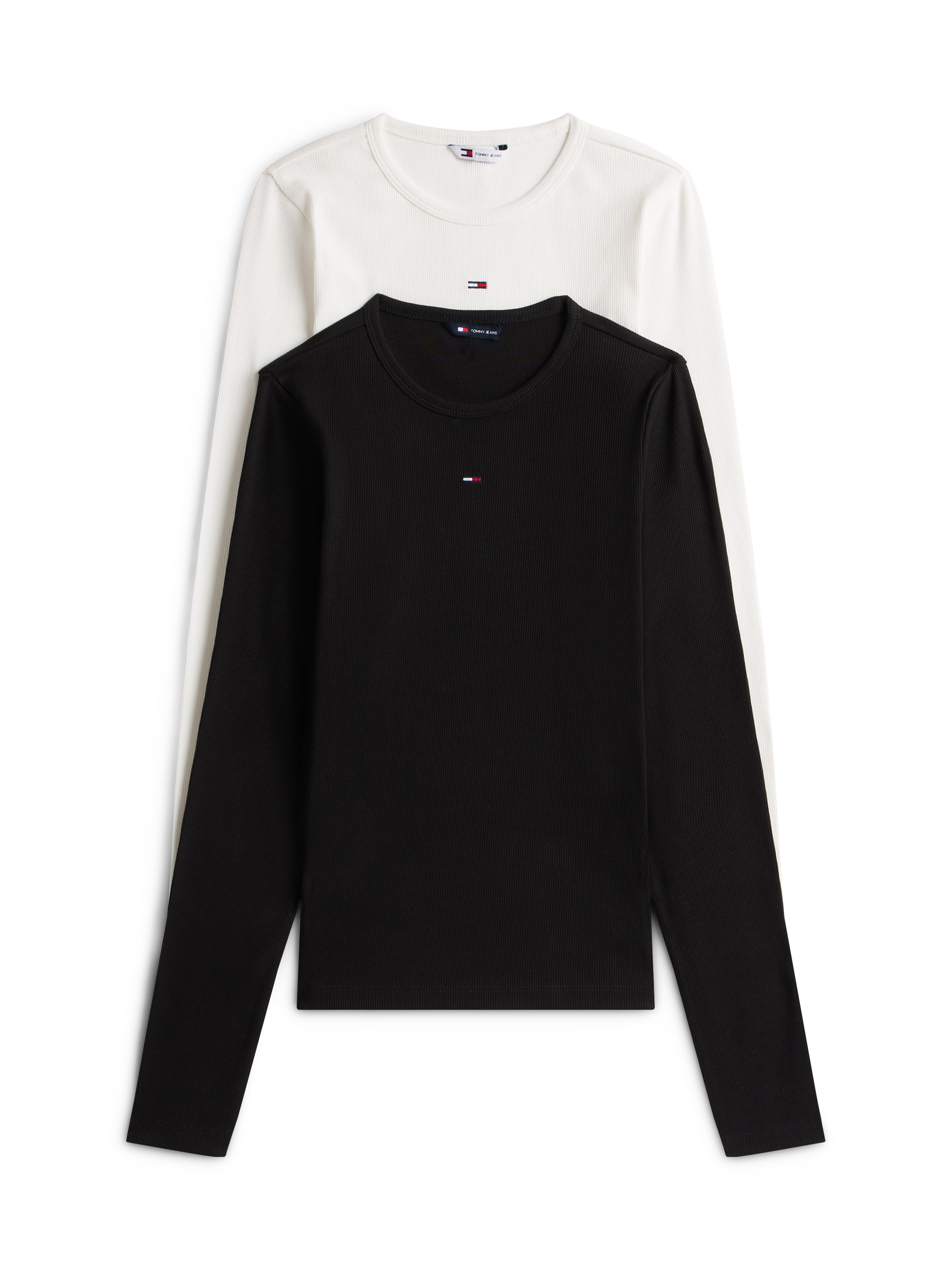 Tommy Jeans Langarmshirt "TJW 2PACK SLIM ESSENTIAL RIB LS" Packung, 2er-Pack, 2 Stk. in Rippoptik, mit Logostickerei
