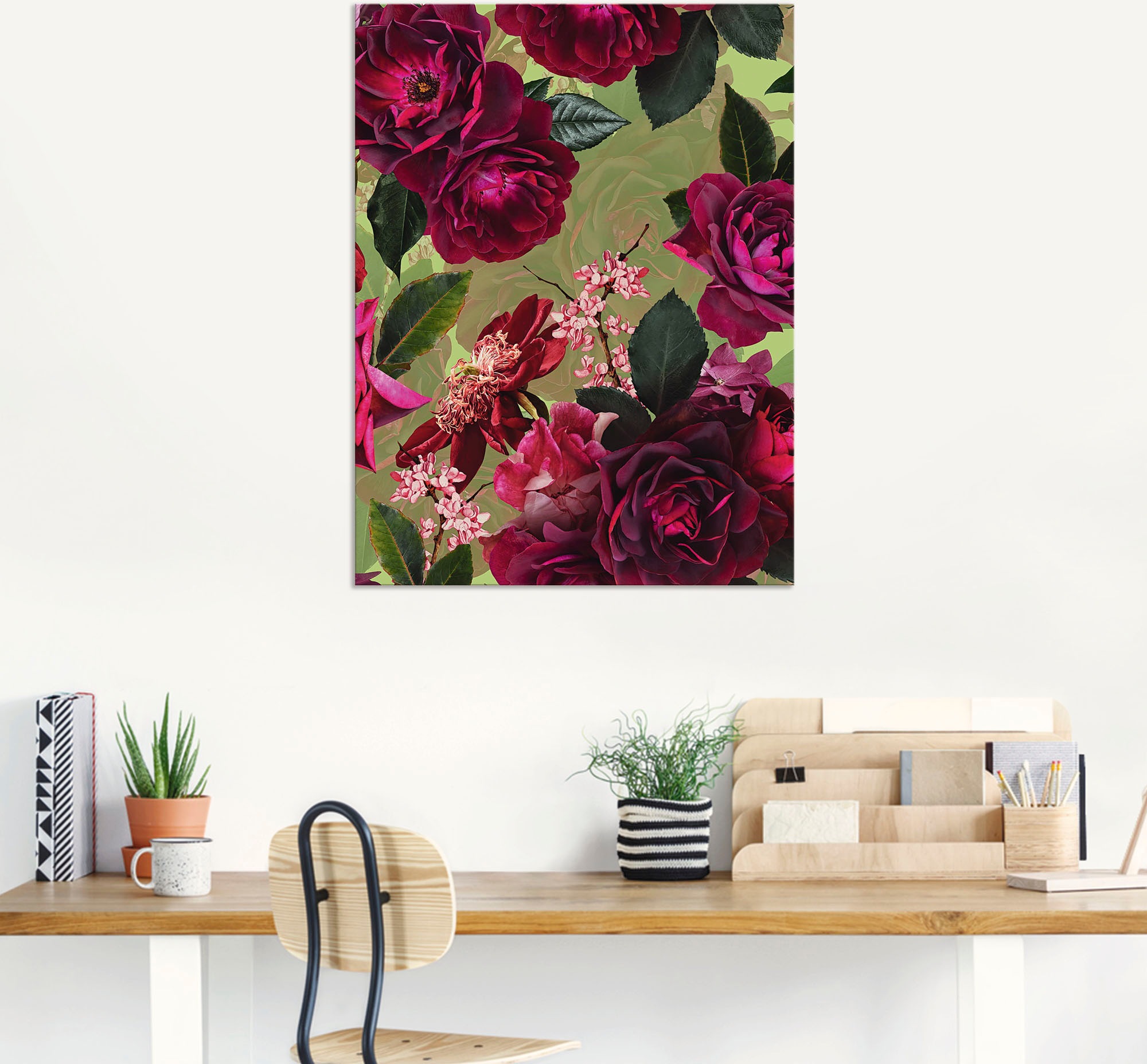 Artland Wandbild »Dunkle Rosen auf Grün«, Blumenbilder, (1 St.), als Alubild, Outdoorbild, Leinwandbild, Poster, Wandaufkleber