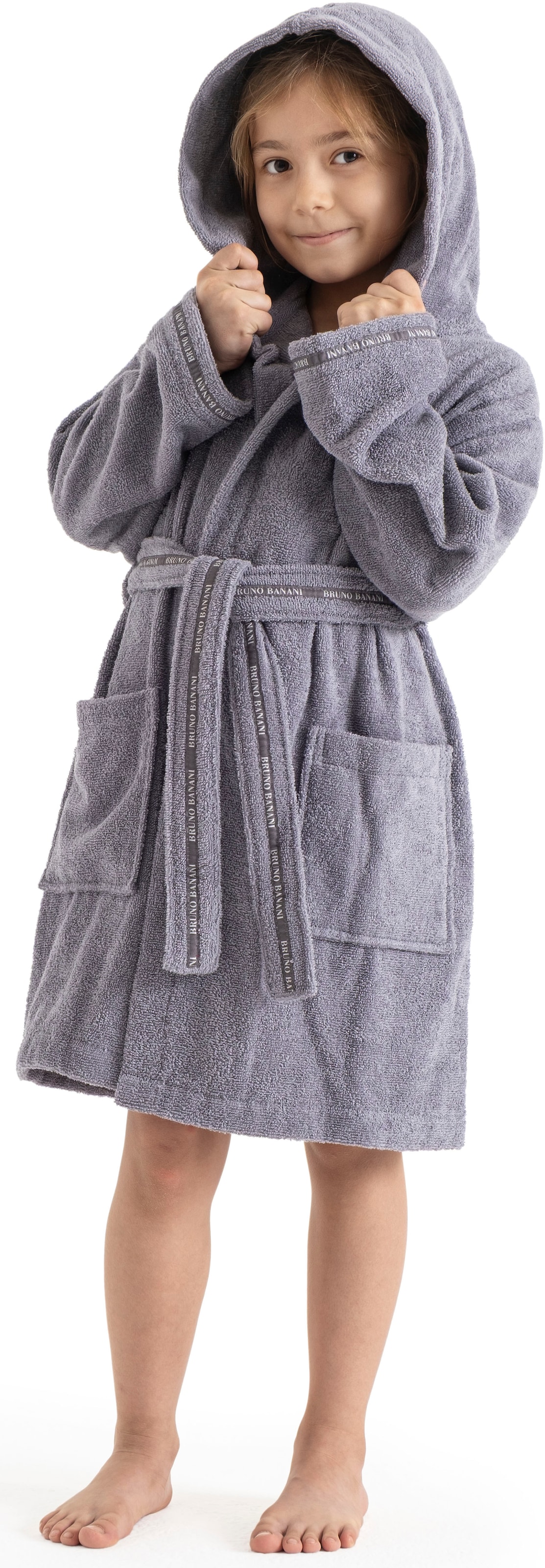Bruno Banani Kinderbademantel »Danny, Ideal für Zuhause, Schwimmbad oder im Urlaub«, (1 St.), mit Logostreifen, aus 100% Baumwolle