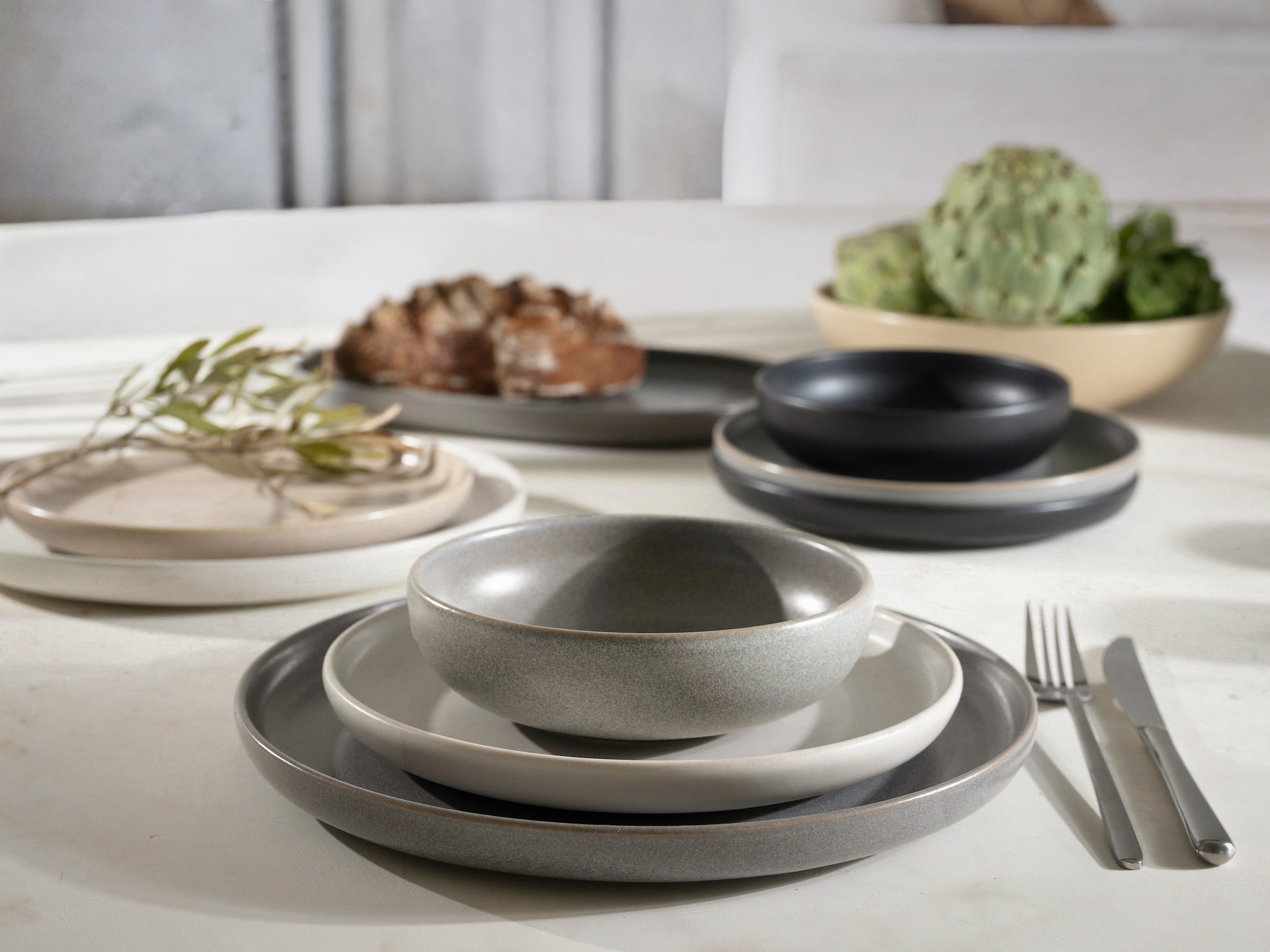 CreaTable Teller-Set »Uno, Geschirr-Set, 12-tlg.« Seidenmatten, Spezialglasur, Klare Konturen mit sanften Rundungen