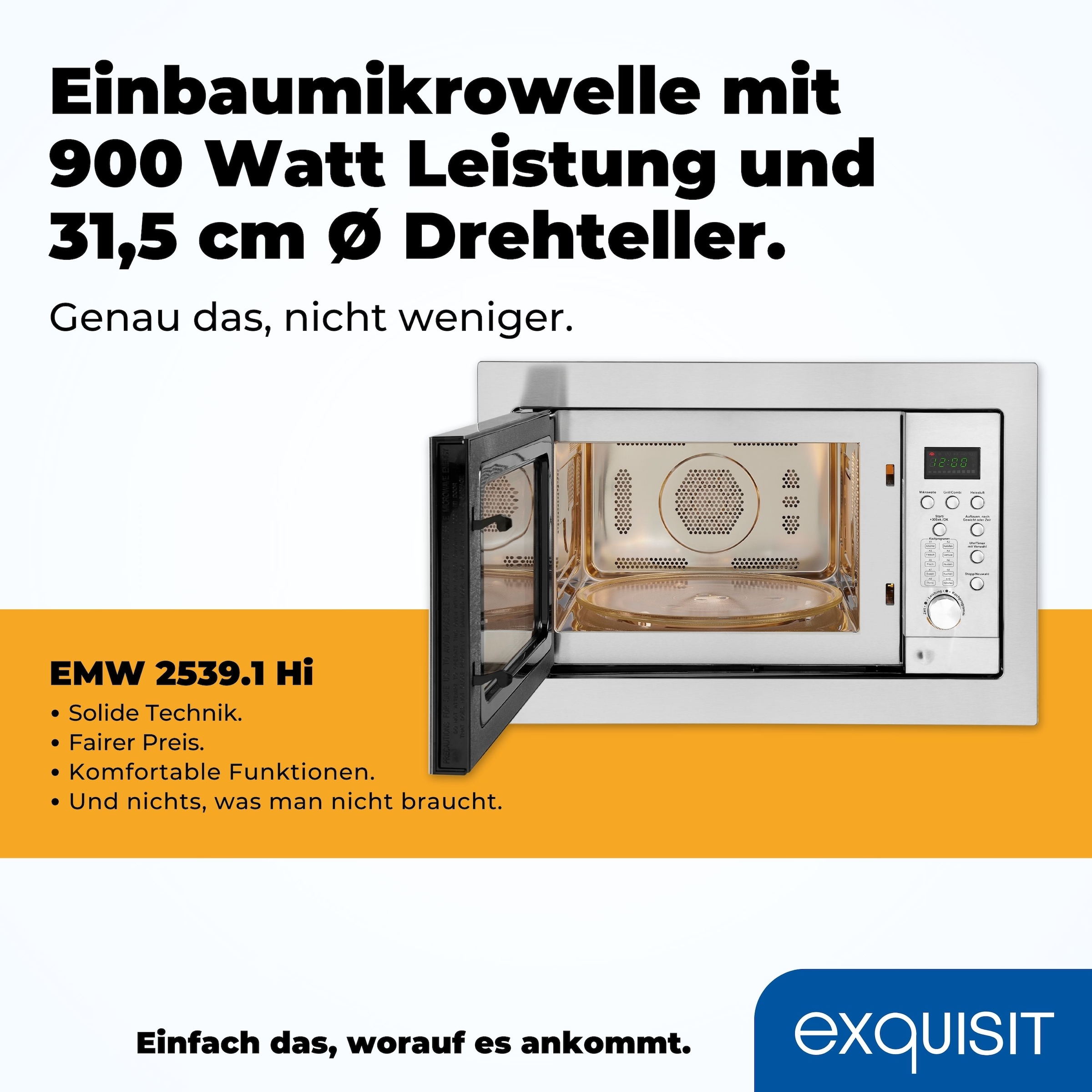 exquisit Einbau-Mikrowelle »EMW 2539.1 HI« 1450 W Auftauen,Aufwärmen,Grillen o.backen mit Heißluft-alles möglich
