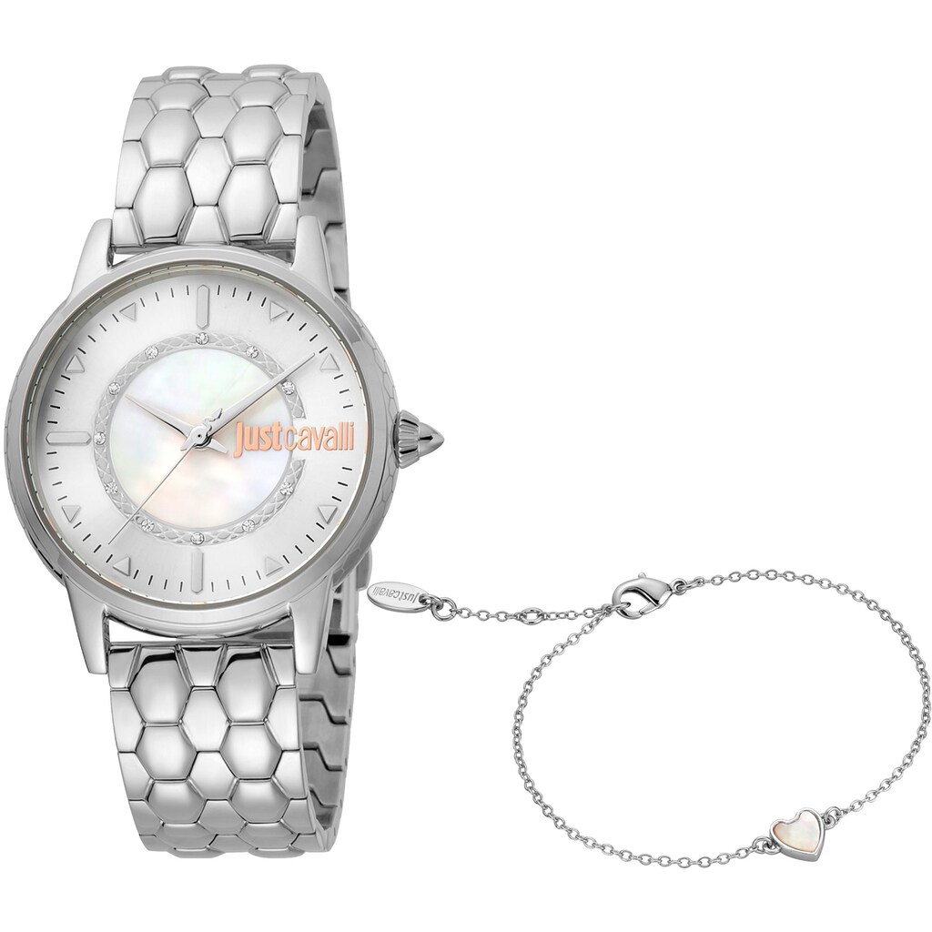 Just Cavalli Time Quarzuhr »Emozioni, JC1L149M0035«, (Set, 2 tlg., 2teiliges Set - Uhr mit passendem Schmuckarmband)