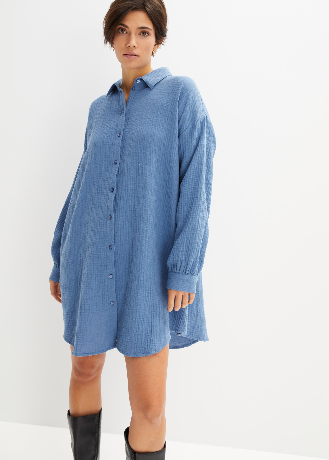 bonprix Longbluse Oversize-Passform, aus Baumwoll-Musselin, mit langem Arm günstig online kaufen