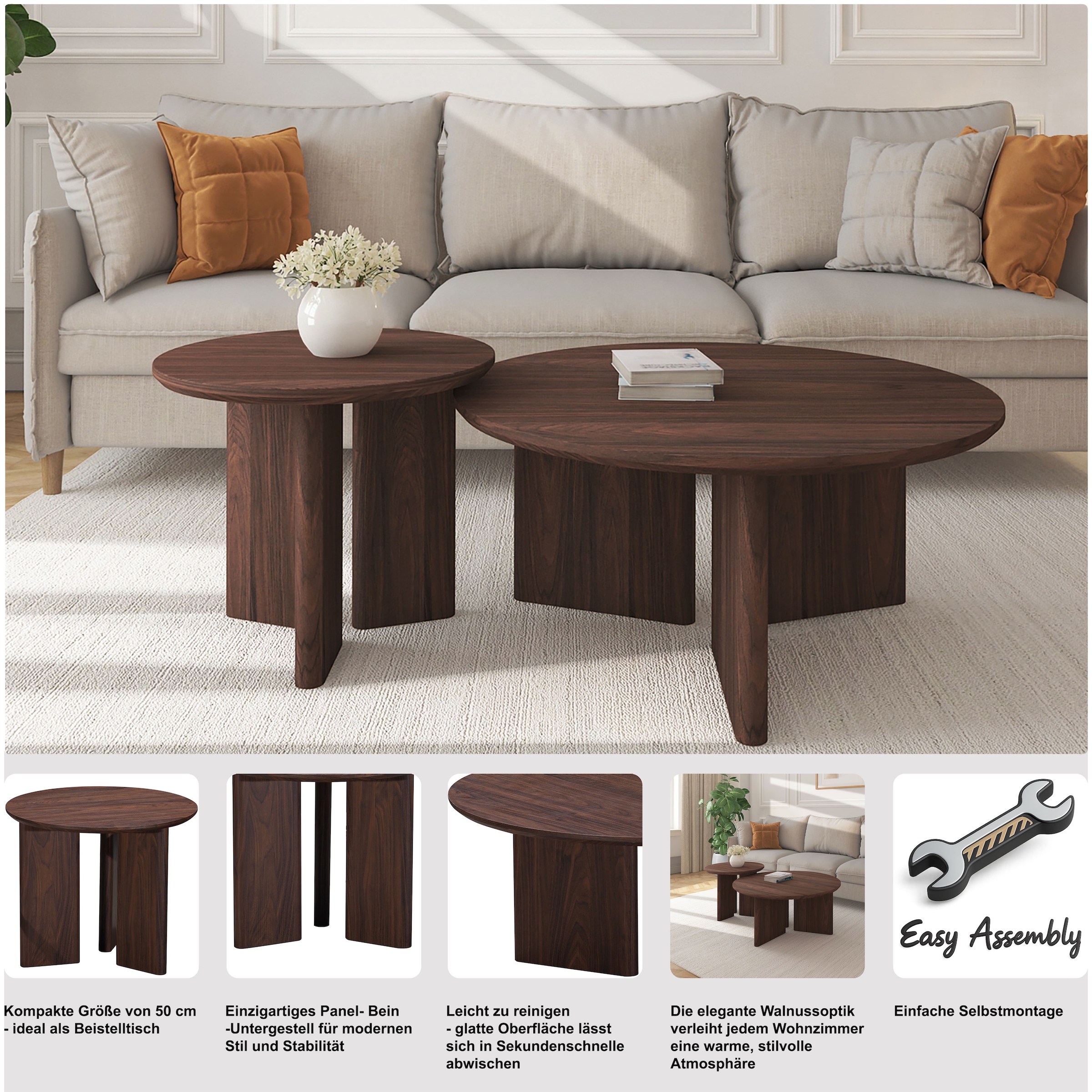 OTTO home Beistelltisch »Cassian« 1 Stk. tlg. schöne Holzoptik, modernes Fußgestell, Ø50 cm